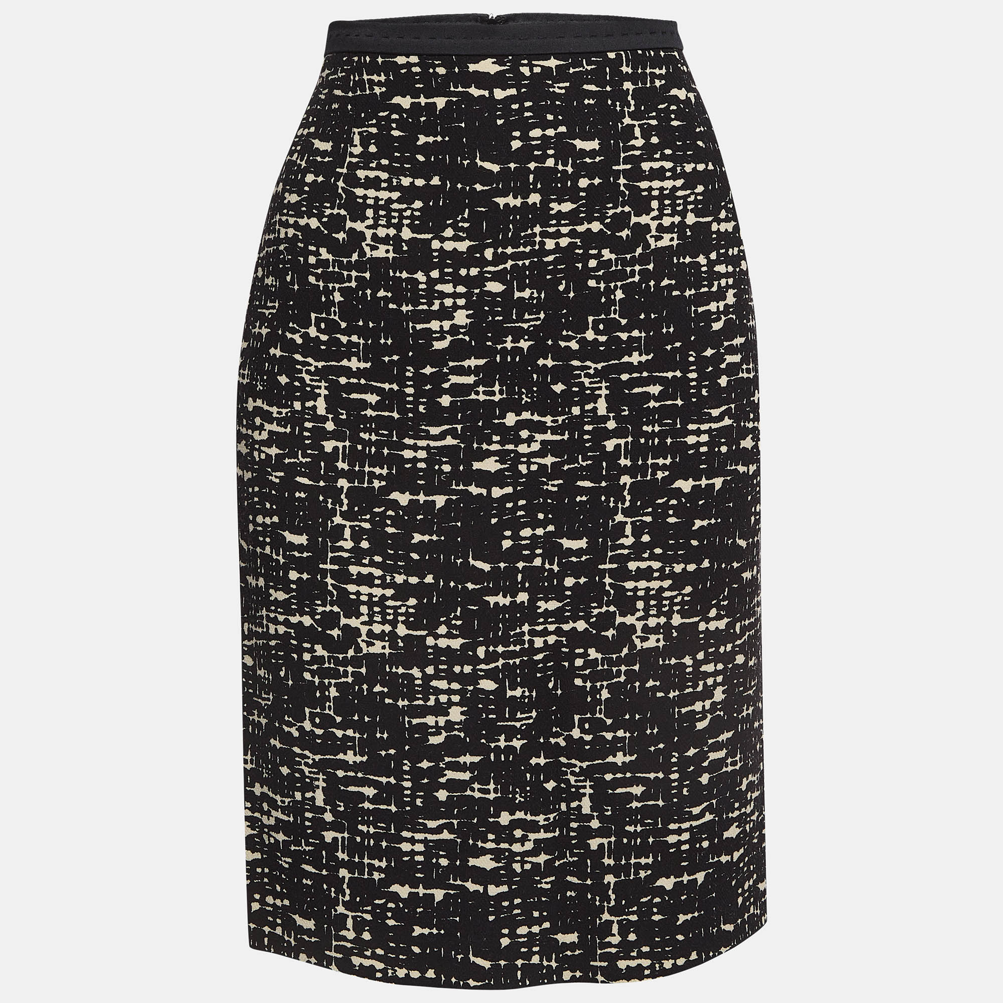 Max mara black printed wool blend pencil skirt m