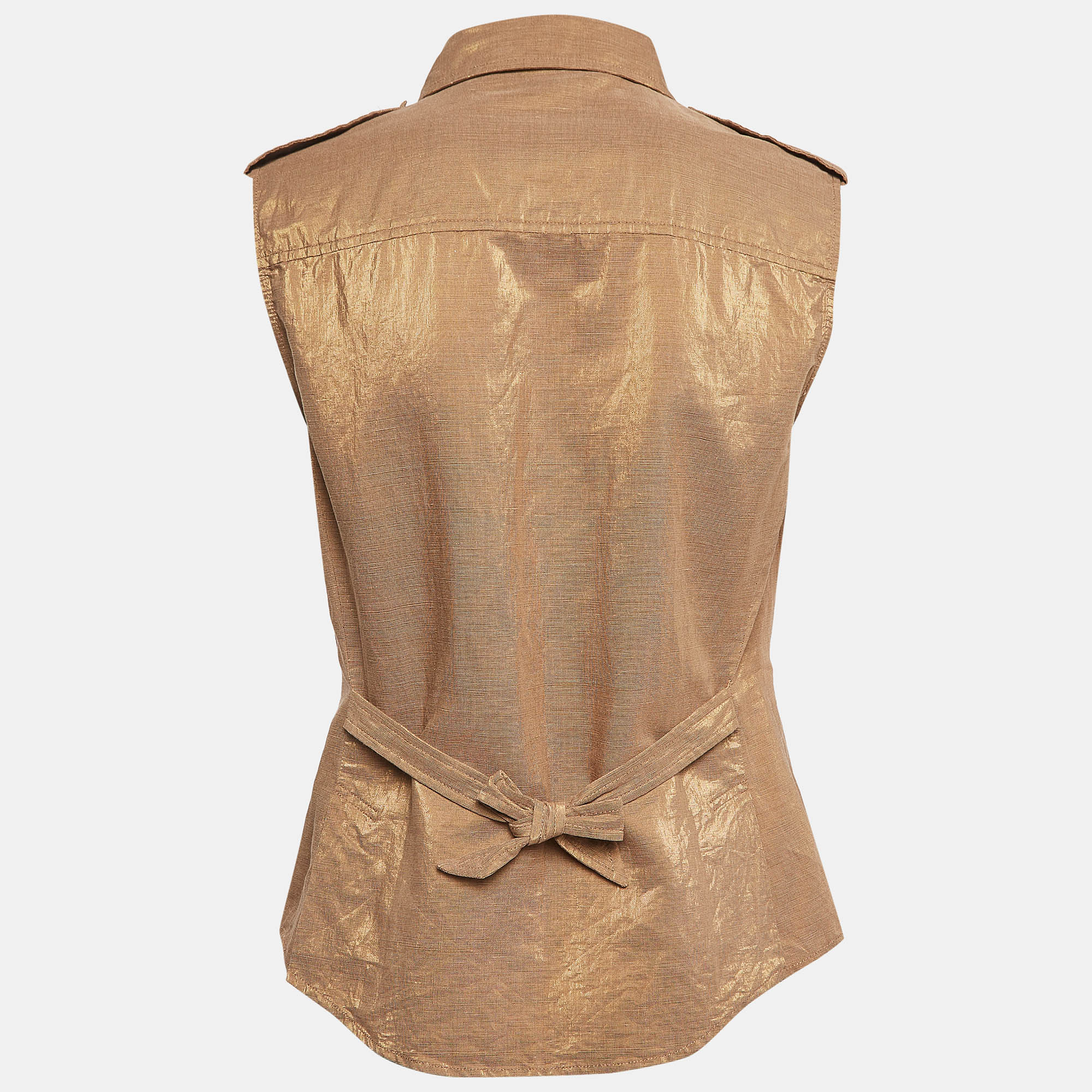 Max Mara Metallic Linen Blend Sleeveless Shirt L