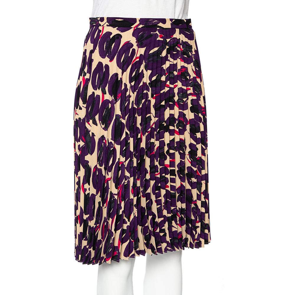 Max Mara Studio Multicolored Printed Georgette Pleated Skirt S