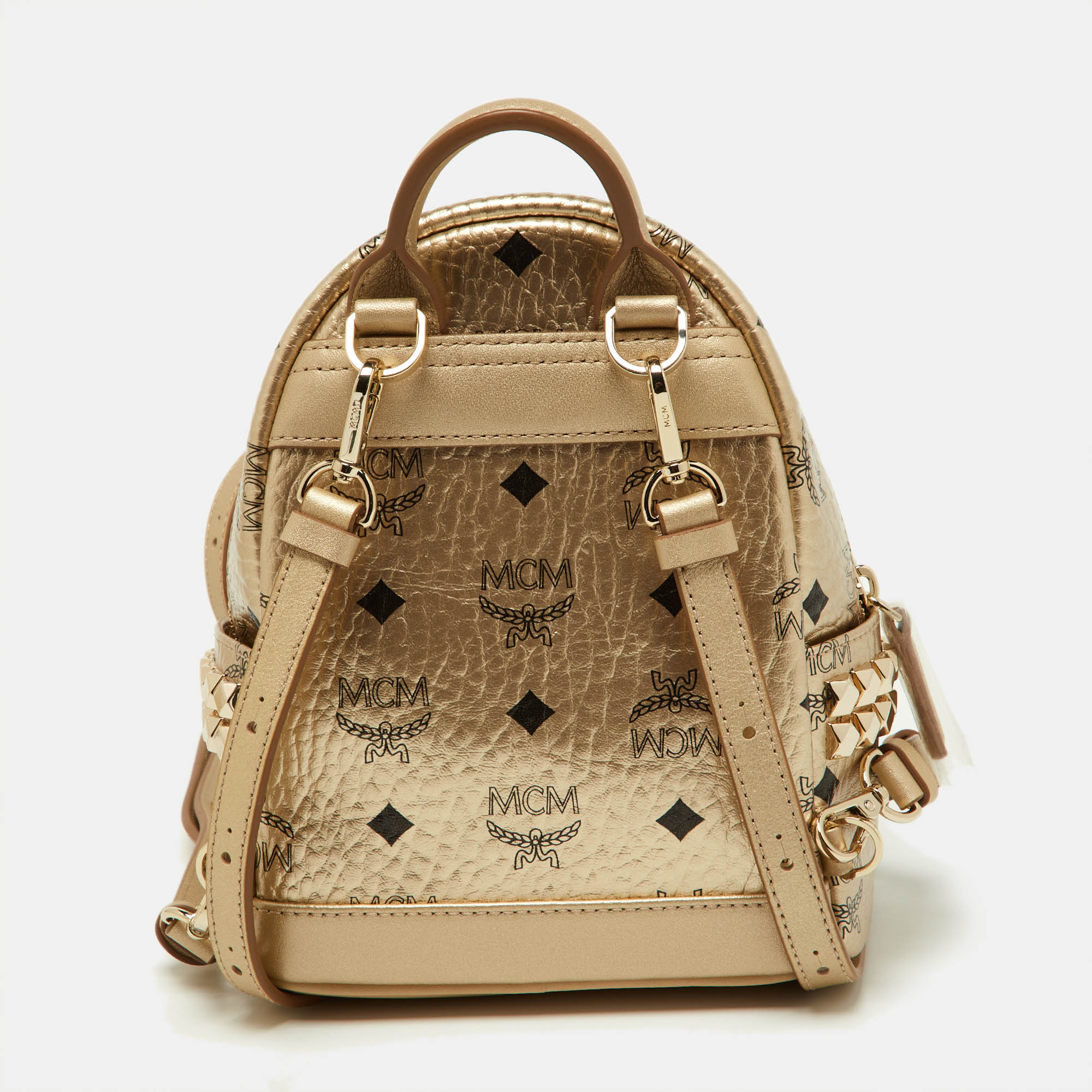 MCM Beige Visetos Coated Canvas And Leather Mini Studded Stark-Bebe Boo Backpack