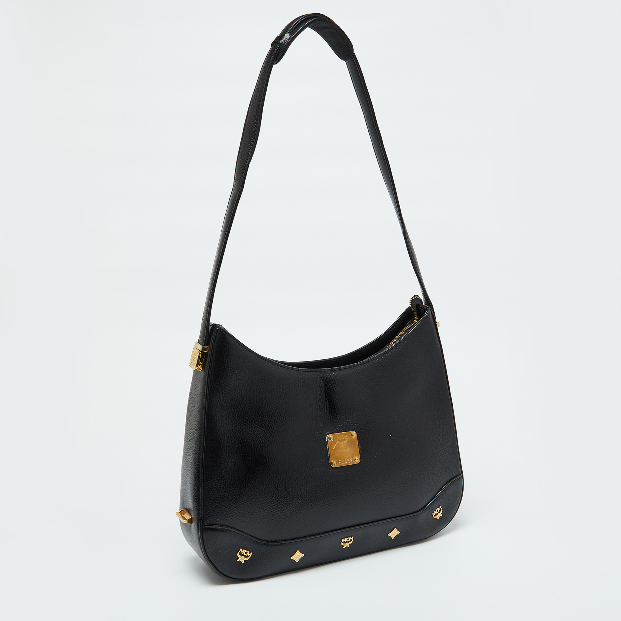 MCM Black Leather Zip Shoulder Bag