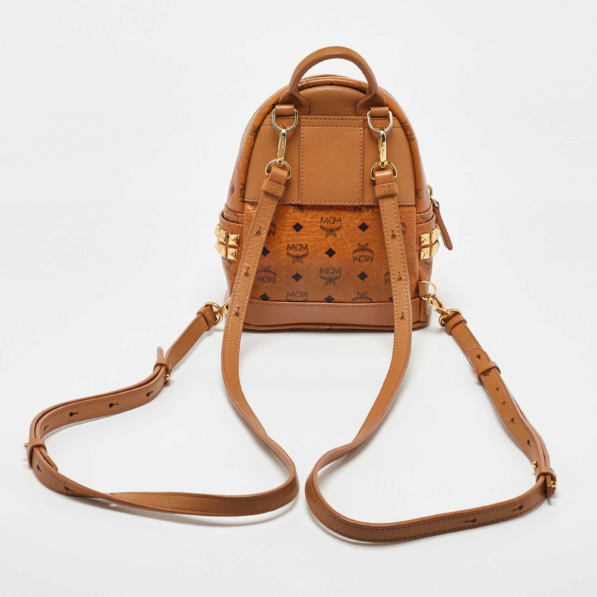 MCM Tan Visetos Coated Canvas And Leather Mini Stark Bebe Boo Backpack