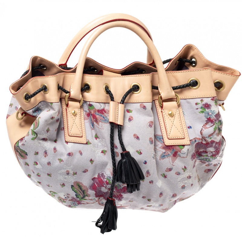 Image of MCM Multicolor Floral Canvas and Leather Tassel Drawstring Bag
