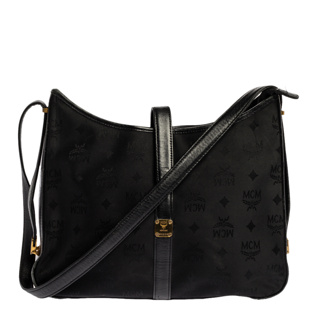 Image of MCM Black Visetos Nylon and Leather Flap Shoulder Bag