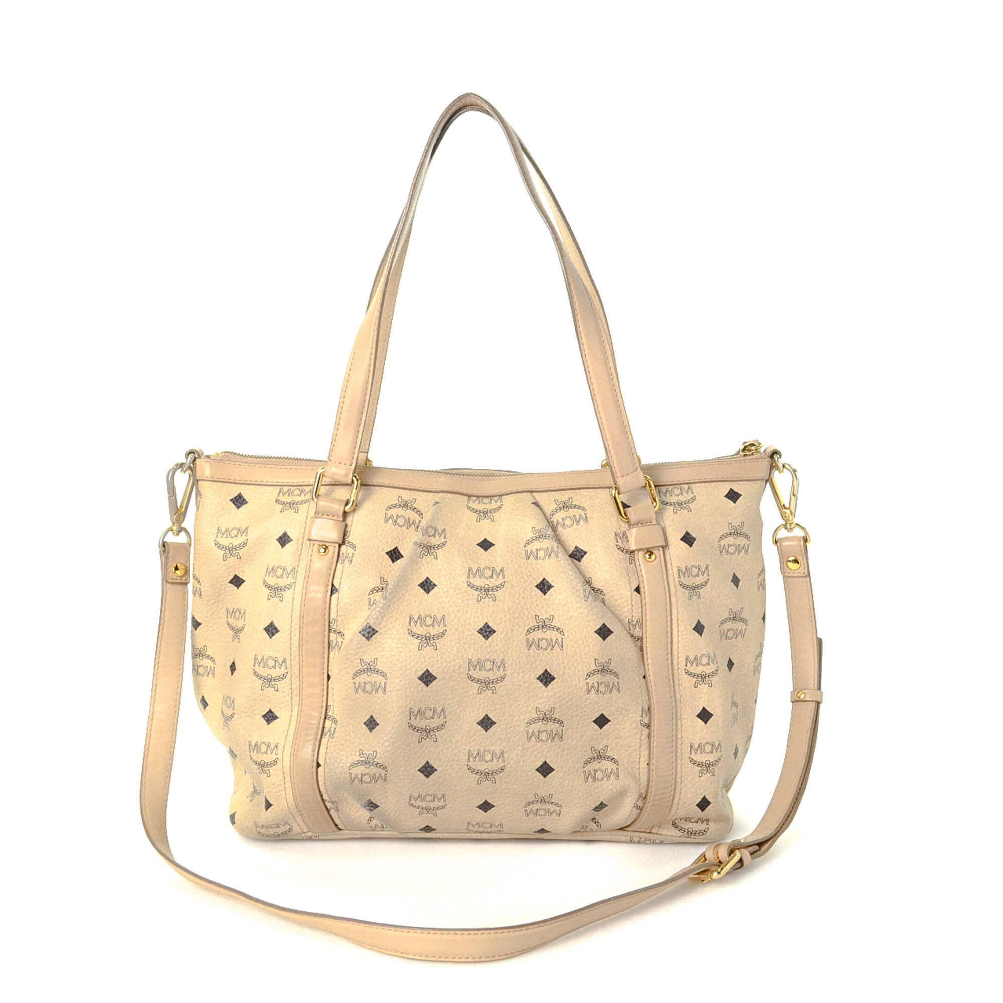 Image of MCM Beige Visetos Canvas Tote Bag