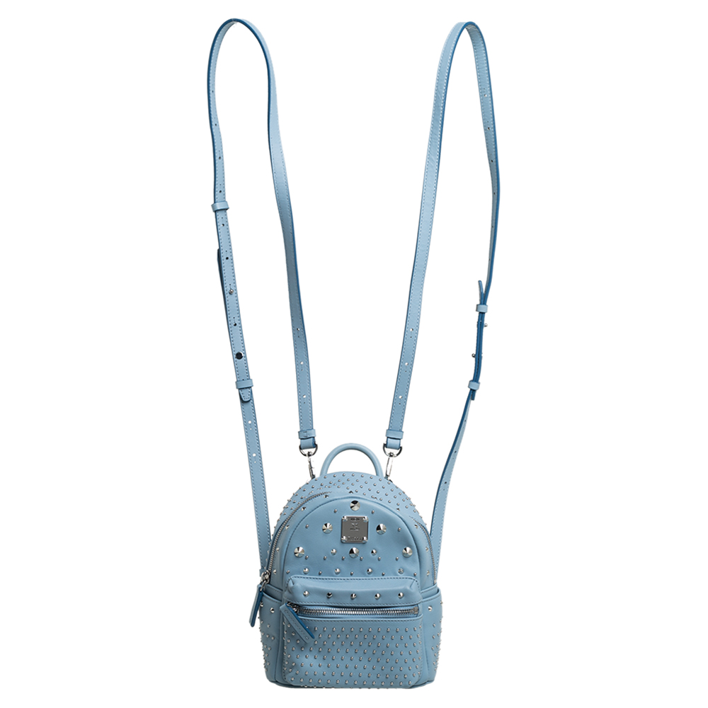 MCM Sky Blue Studded Leather Mini Stark Bebe Boo Backpack