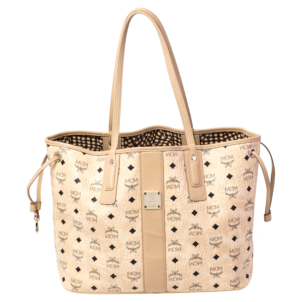 MCM Beige Coated Canvas Large Tote