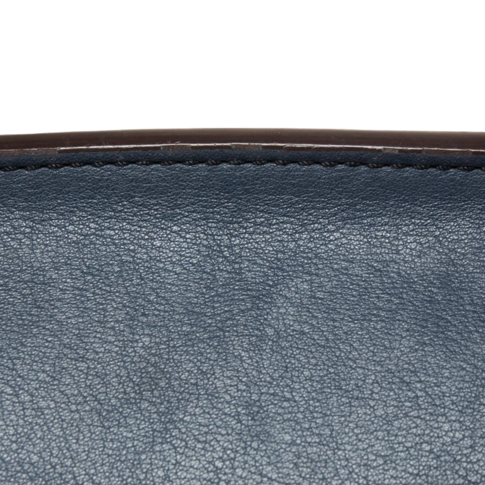 MCM Blue Leather Turn Lock Flap Top Handle Bag