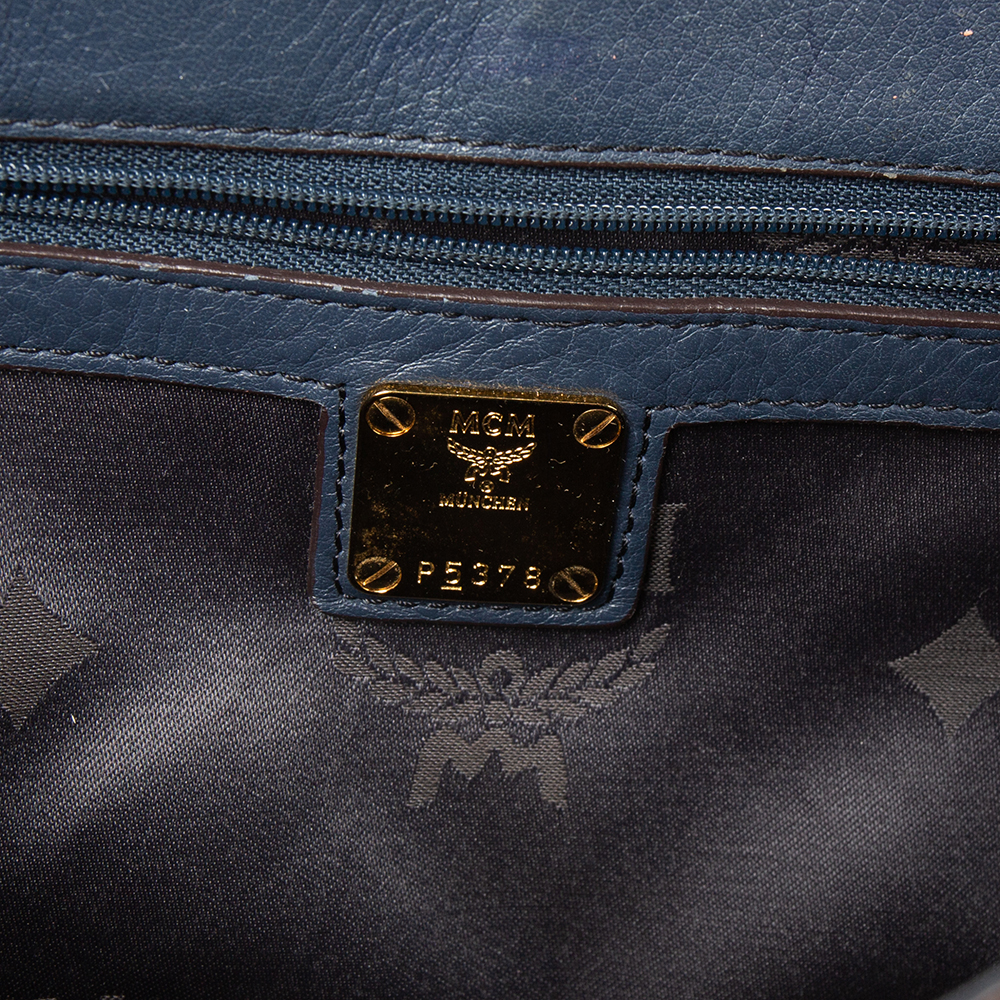 MCM Blue Leather Turn Lock Flap Top Handle Bag
