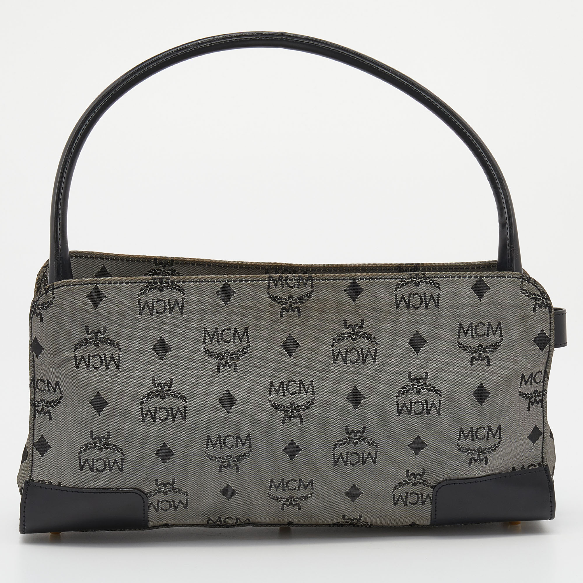 MCM Grey/Black Visetos Nylon And Leather Shoulder Bag