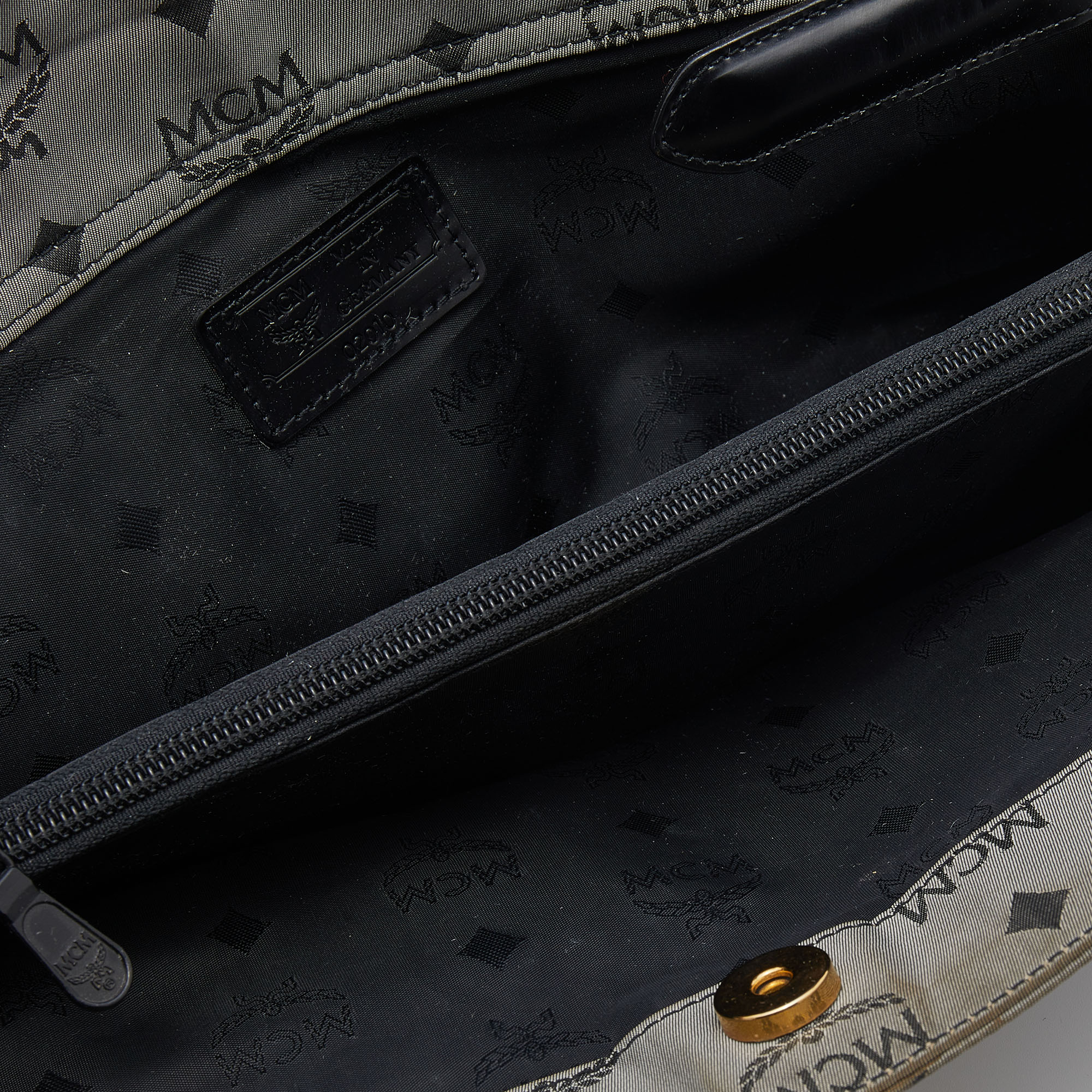 MCM Grey/Black Visetos Nylon And Leather Shoulder Bag