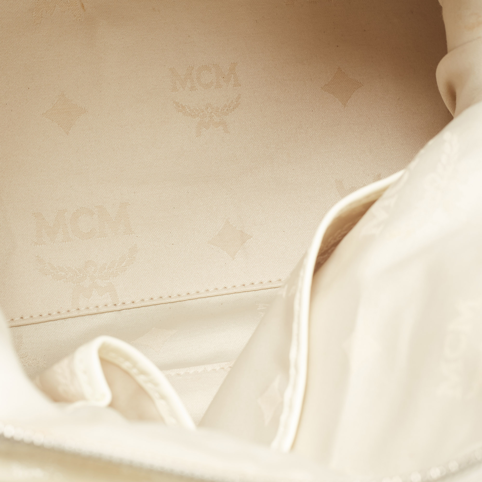 MCM Cream Crinkled Patent Leather Satchel