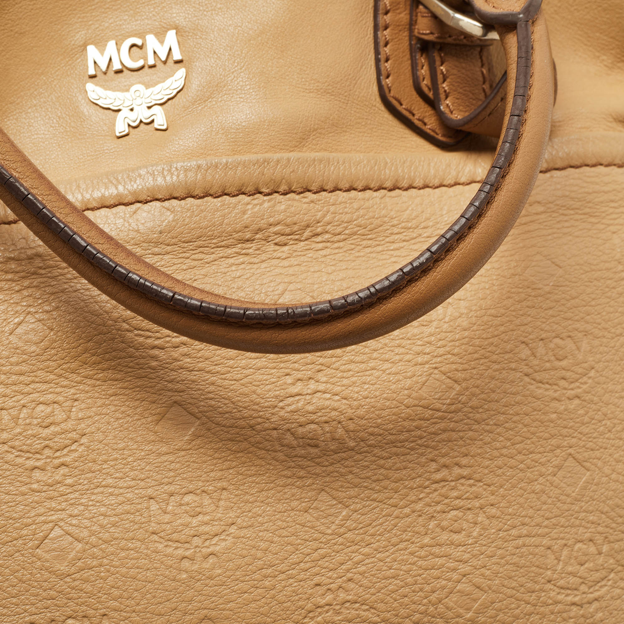 MCM Beige Leather Logo Hobo