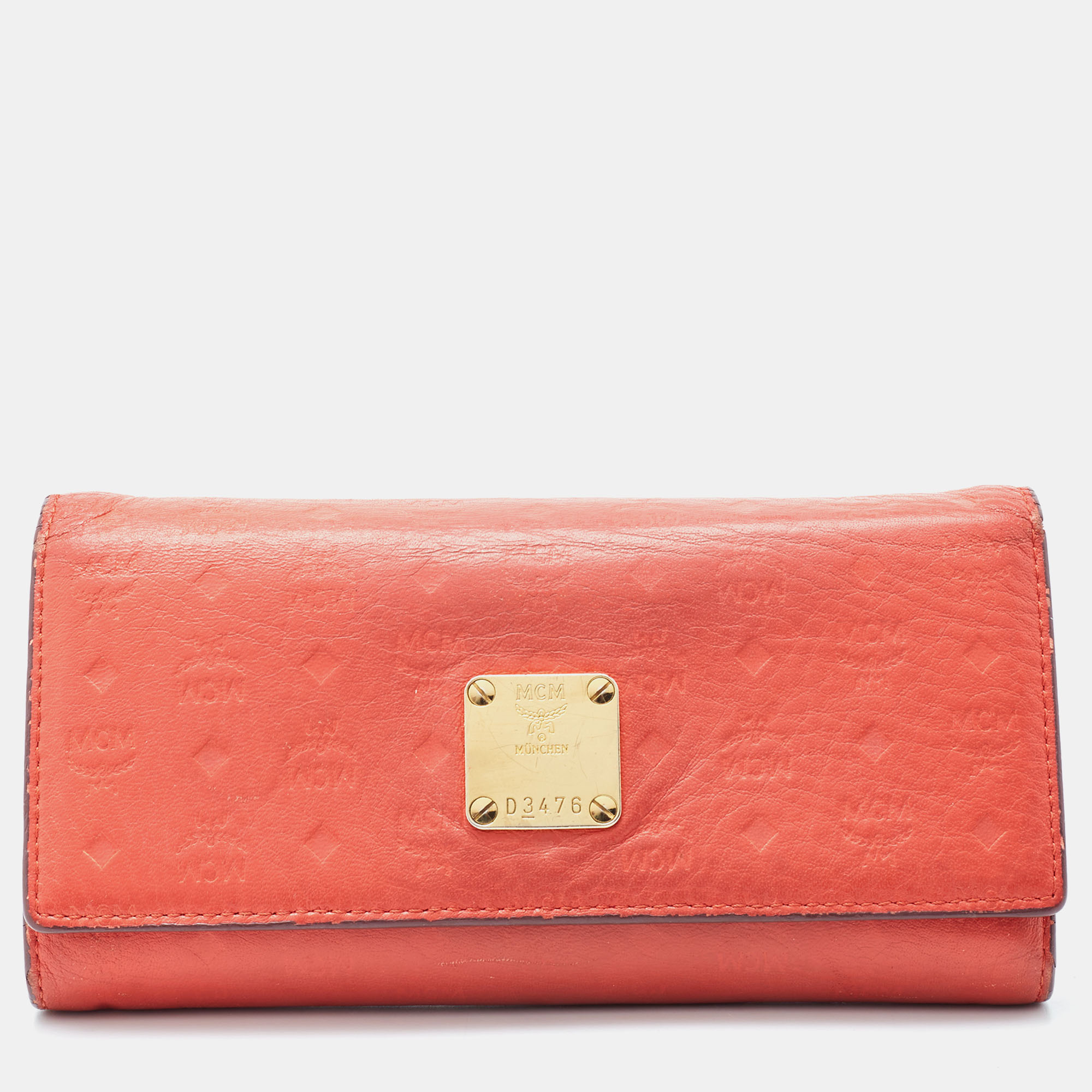 MCM Orange Leather Flap Continental Wallet