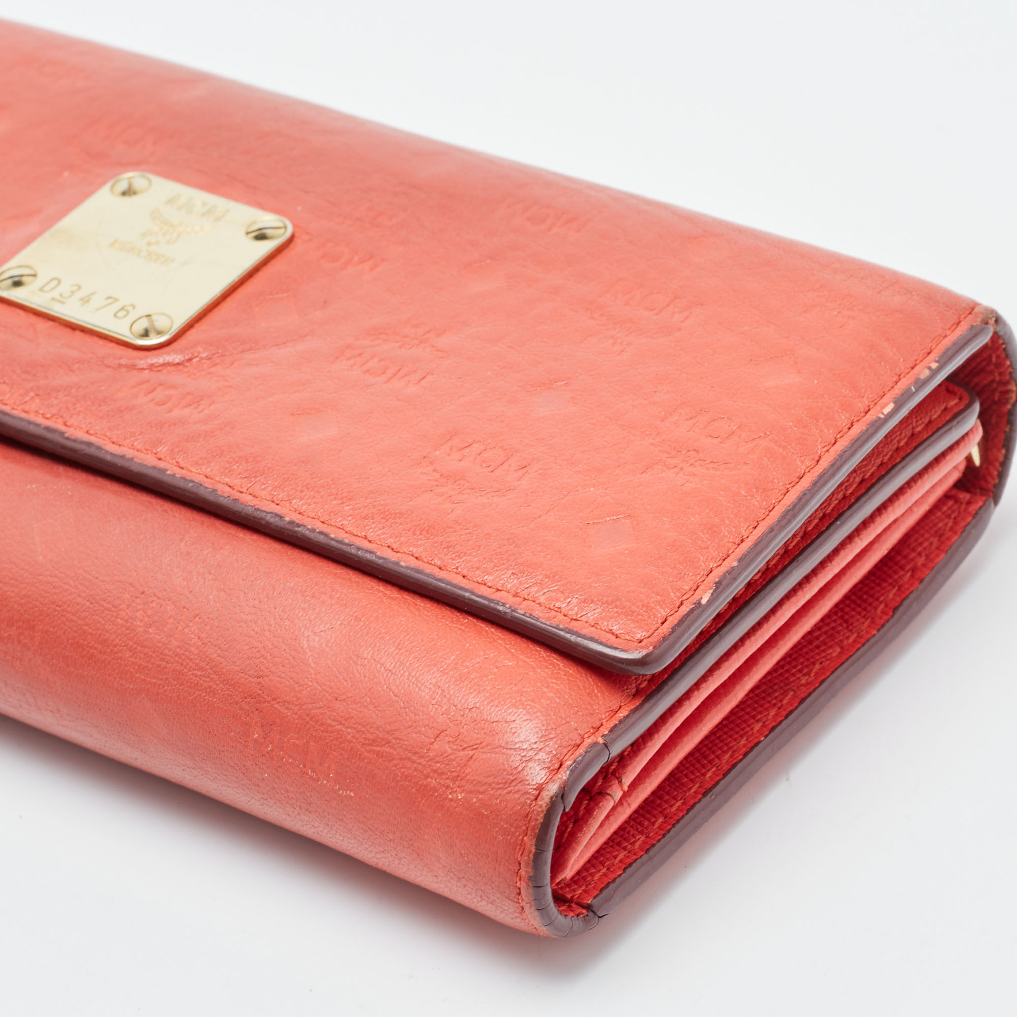 MCM Orange Leather Flap Continental Wallet