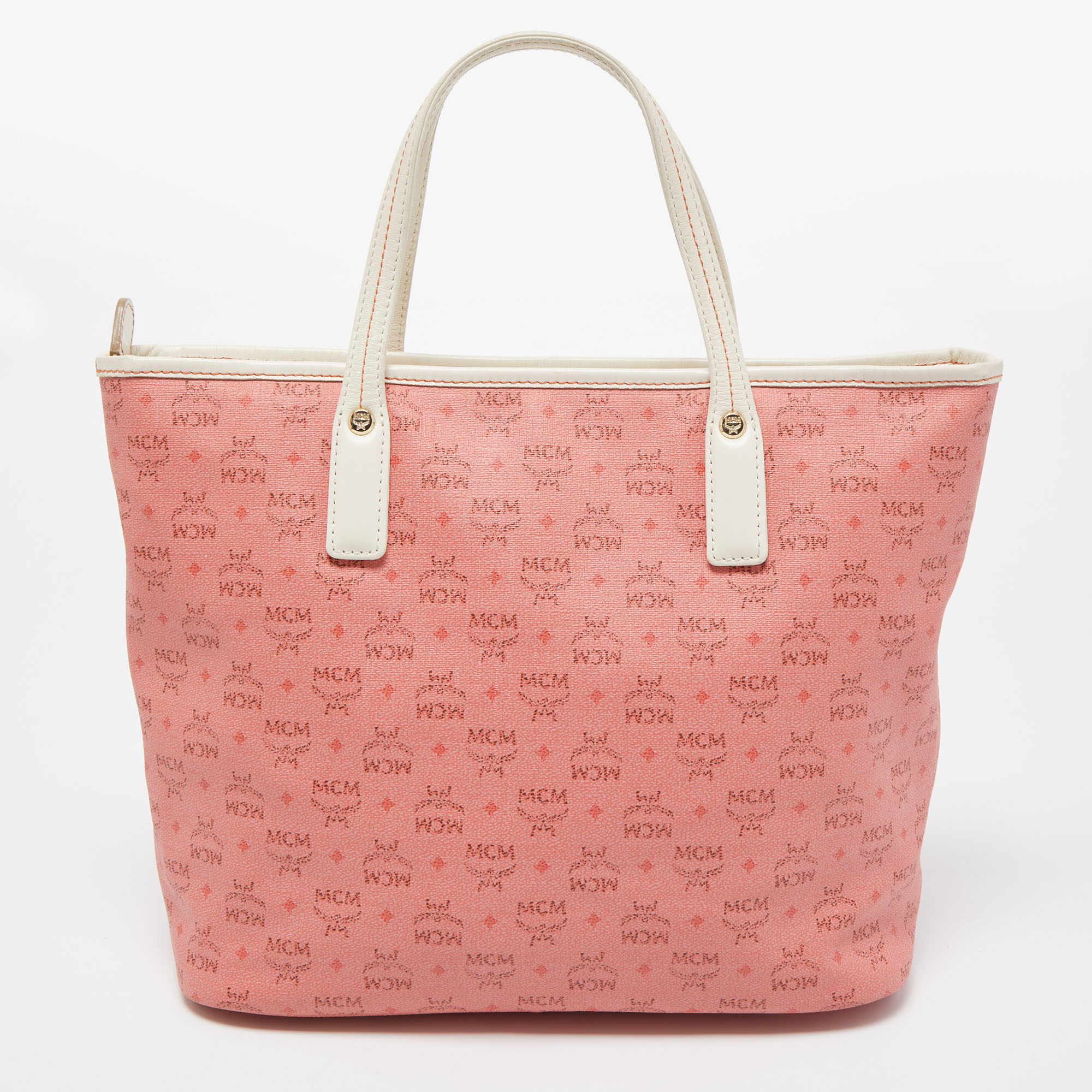 MCM Pink/Off White Visetos Coated Canvas And Leather Tote
