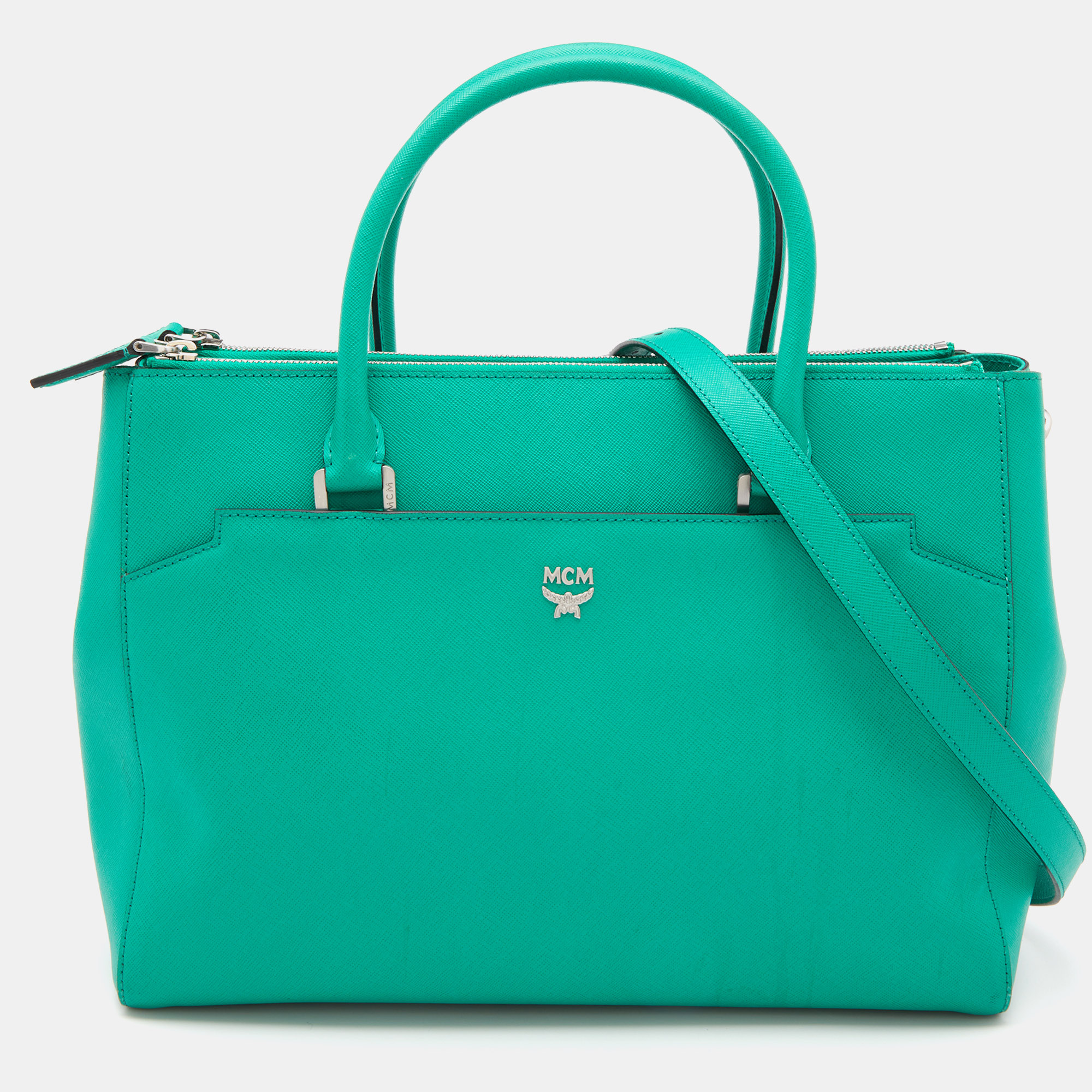 Mcm green leather convertible tote