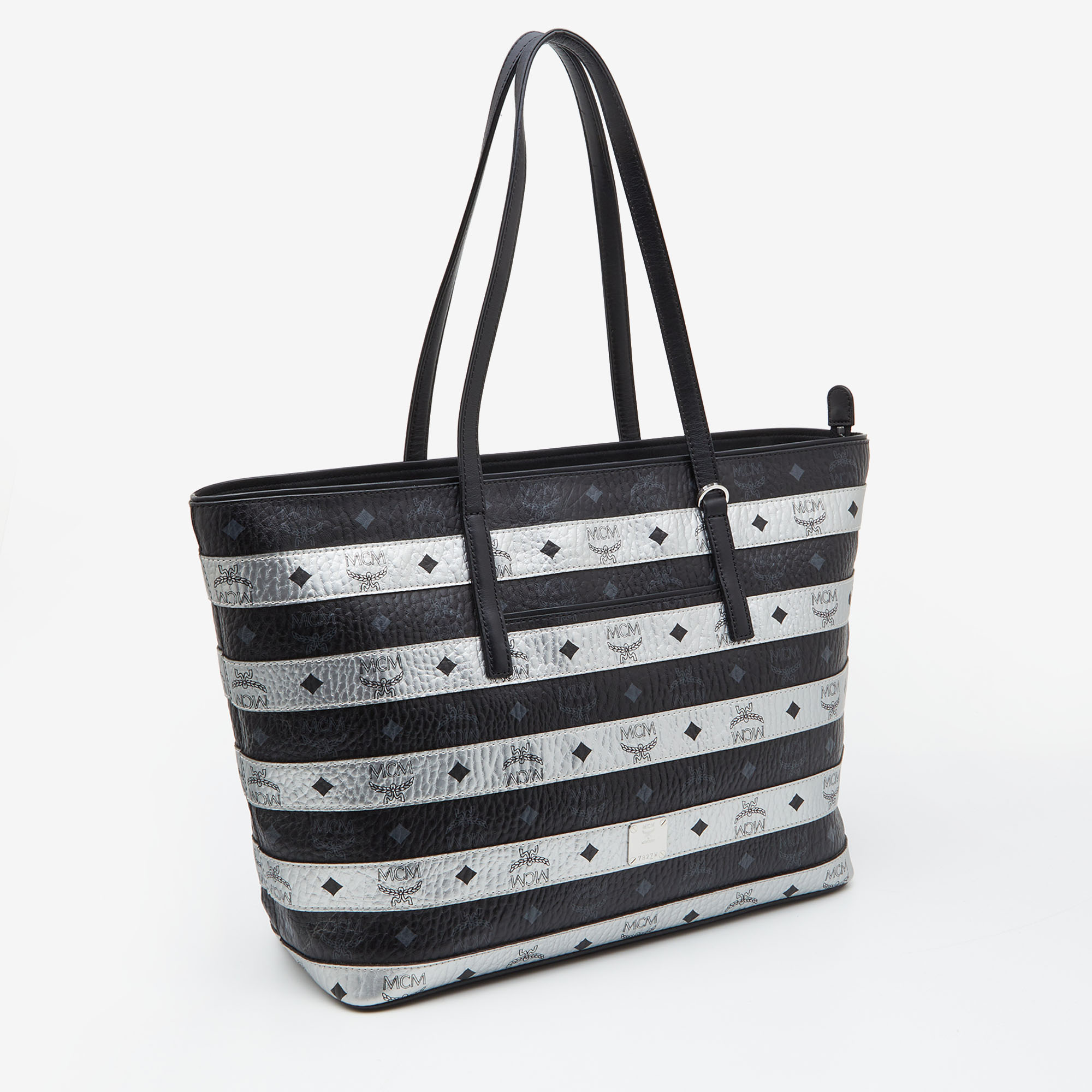 MCM Black/Silver Visetos Coated Canvas And Leather Shopper Tote
