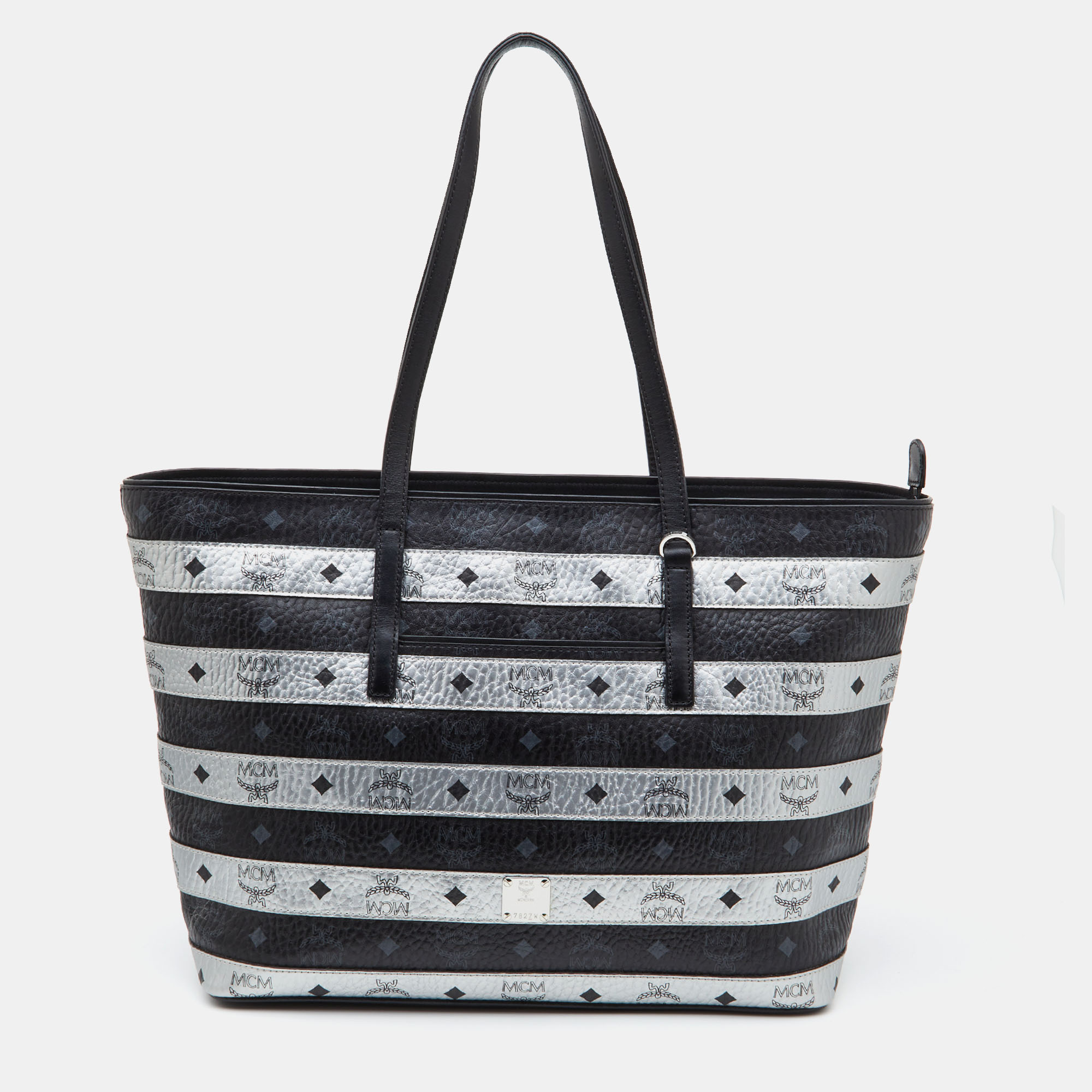 MCM Black/Silver Visetos Coated Canvas And Leather Shopper Tote