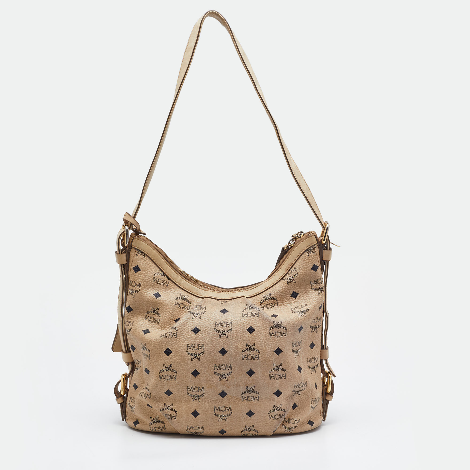 MCM Beige Visetos Coated Canvas And Leather Hobo