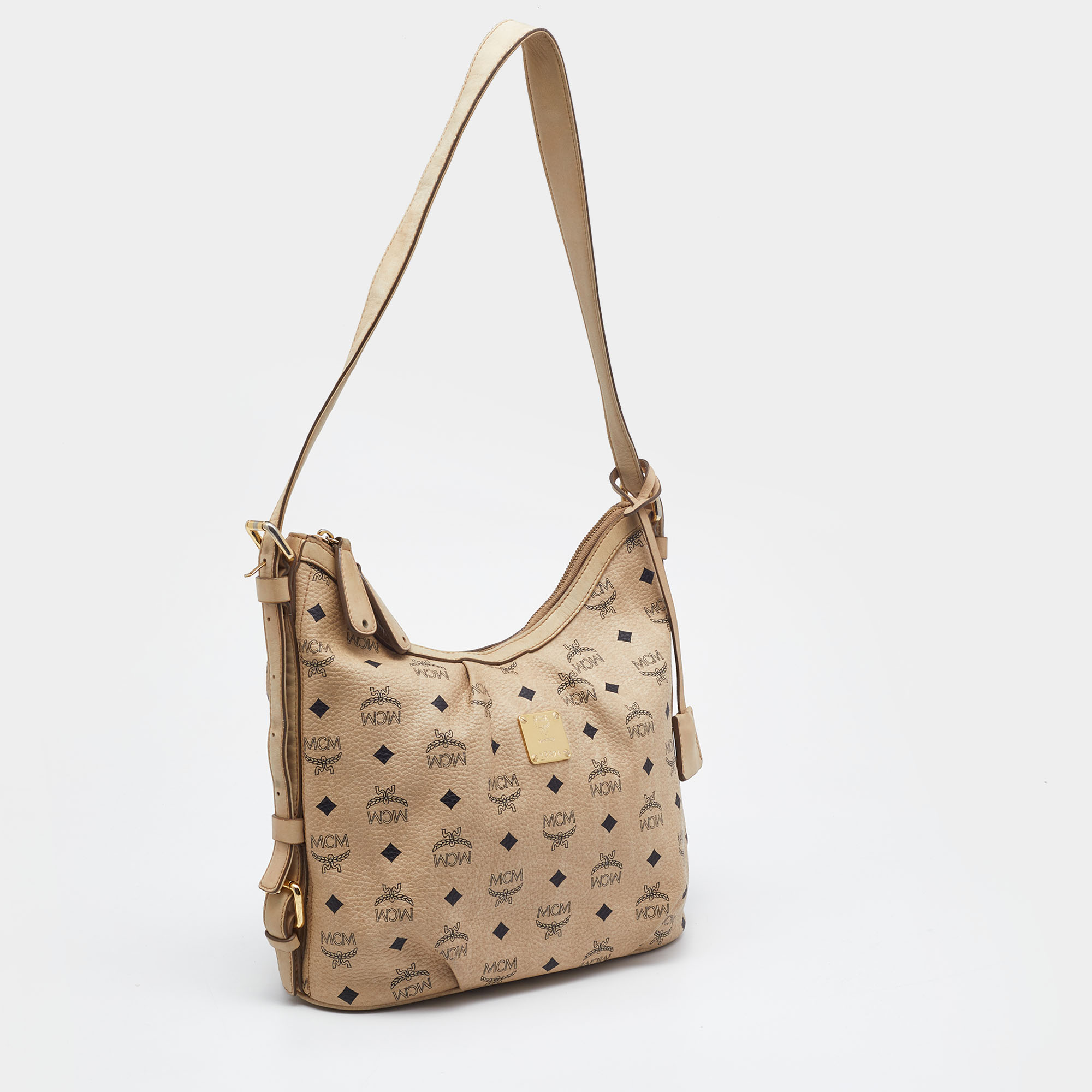 MCM Beige Visetos Coated Canvas And Leather Hobo