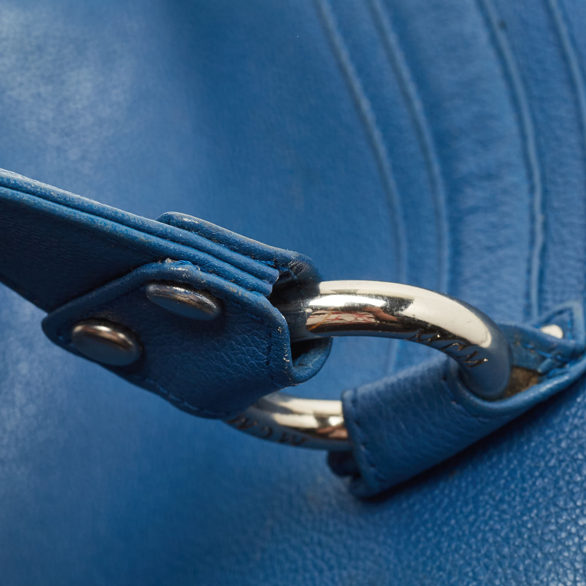 MCM Blue Leather Logo Boston Bag