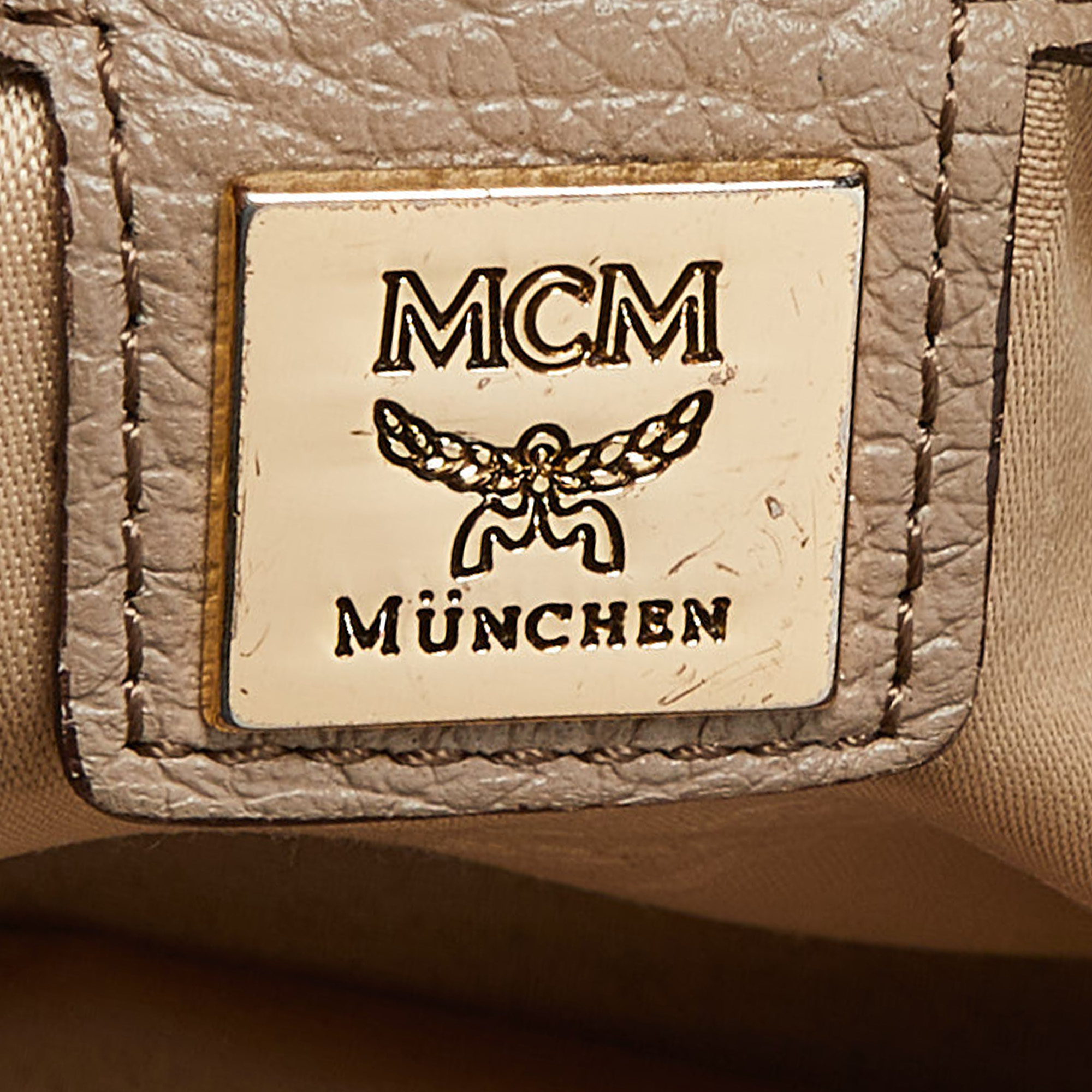 MCM Taupe Leather Shoulder Bag