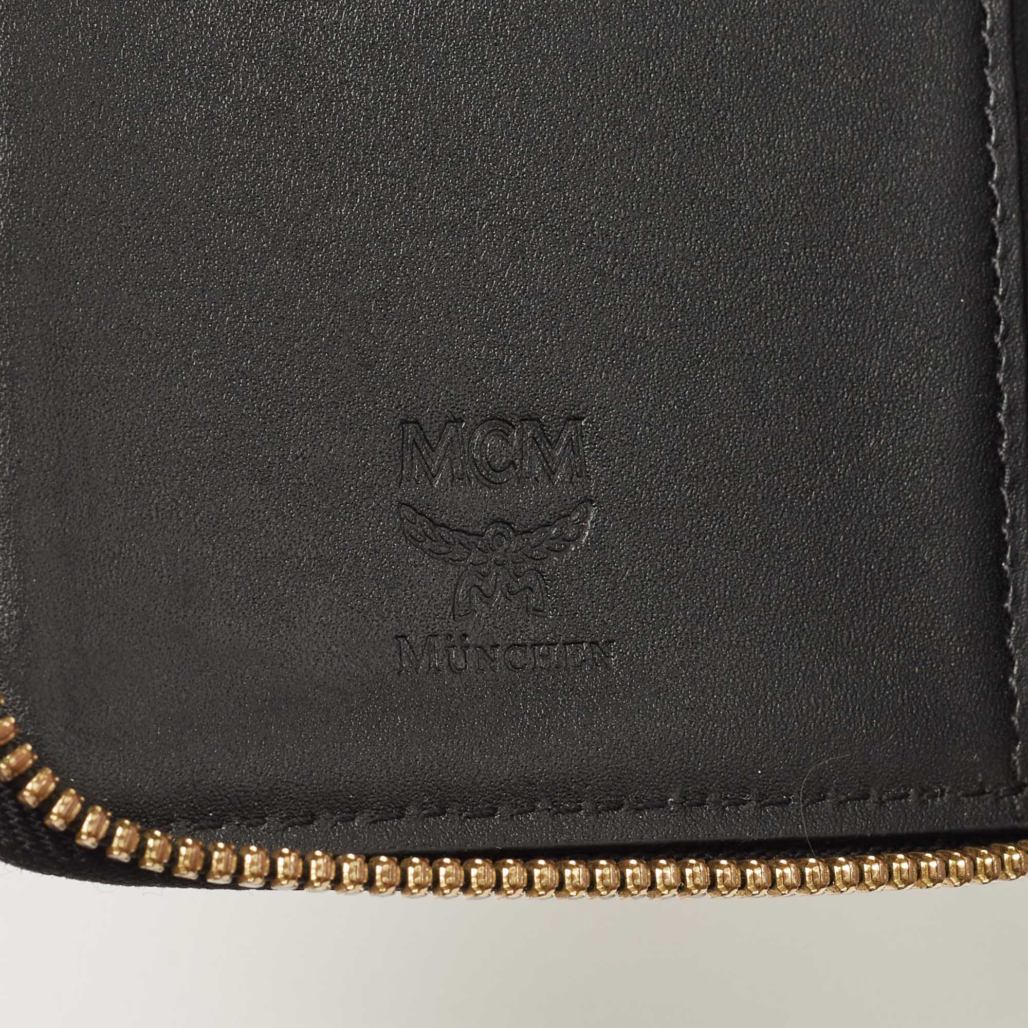 MCM Black/White Visetos Leather Zip Around Wallet