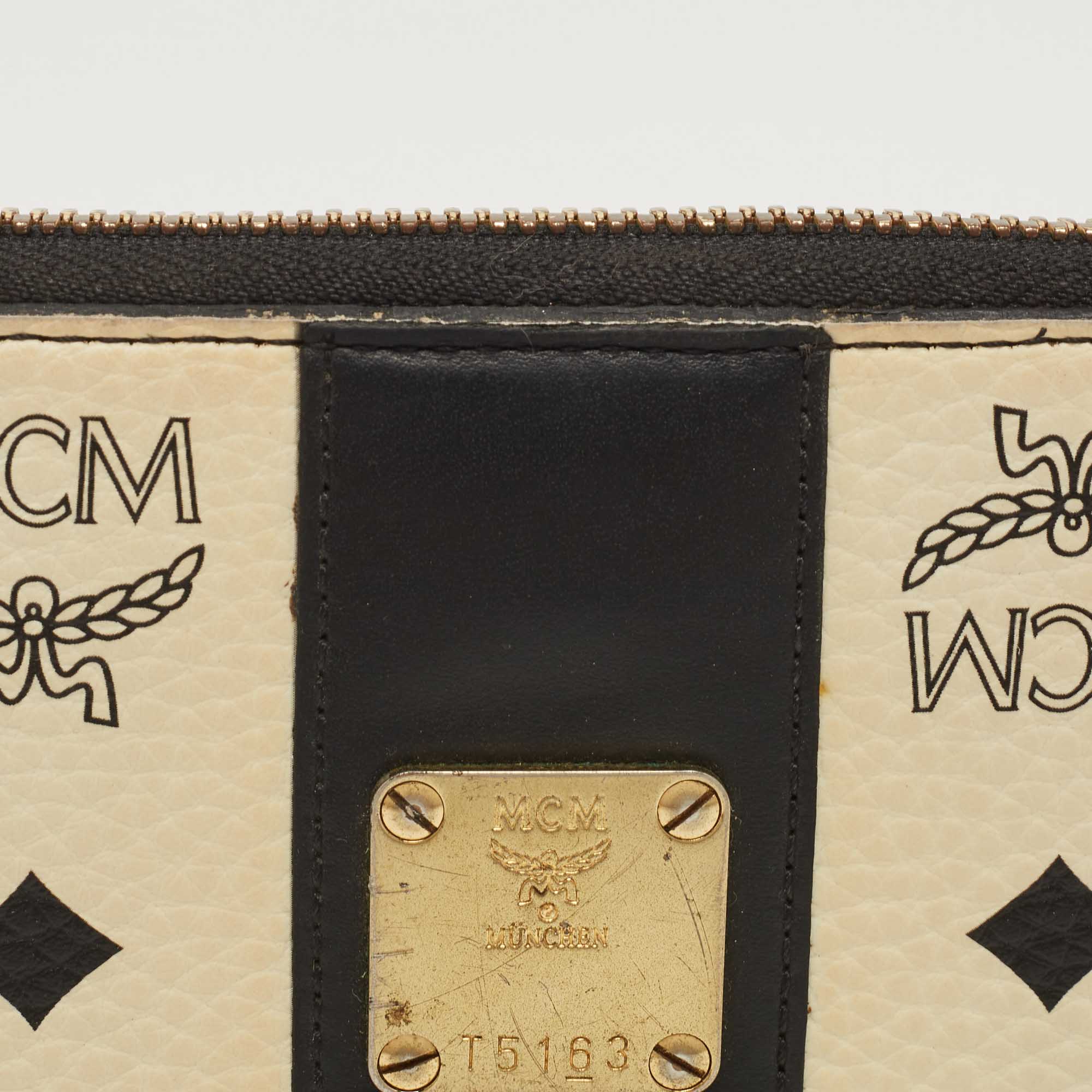 MCM Black/White Visetos Leather Zip Around Wallet