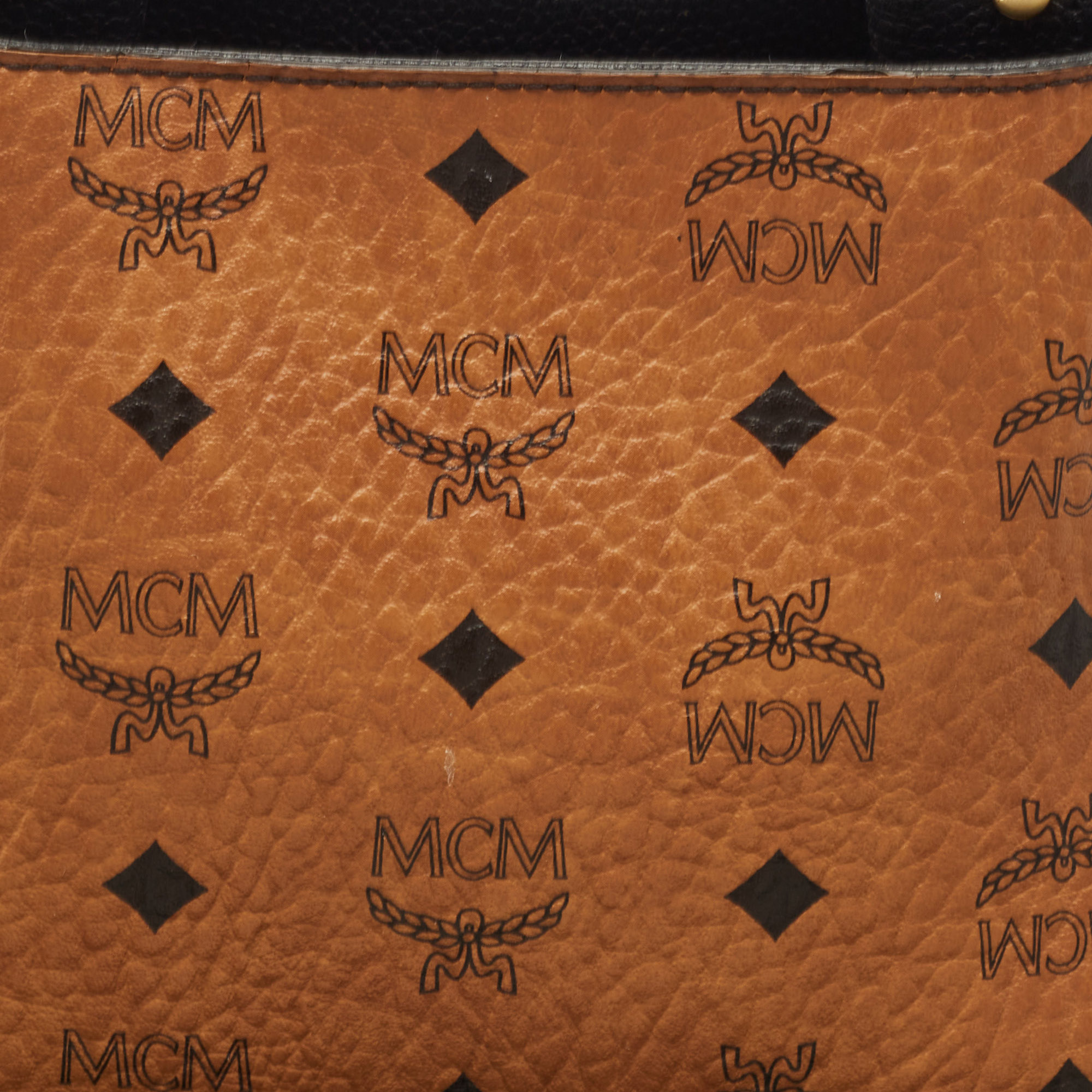 MCM Black/Cognac Visetos Leather Mini Corina Top Handle Bag