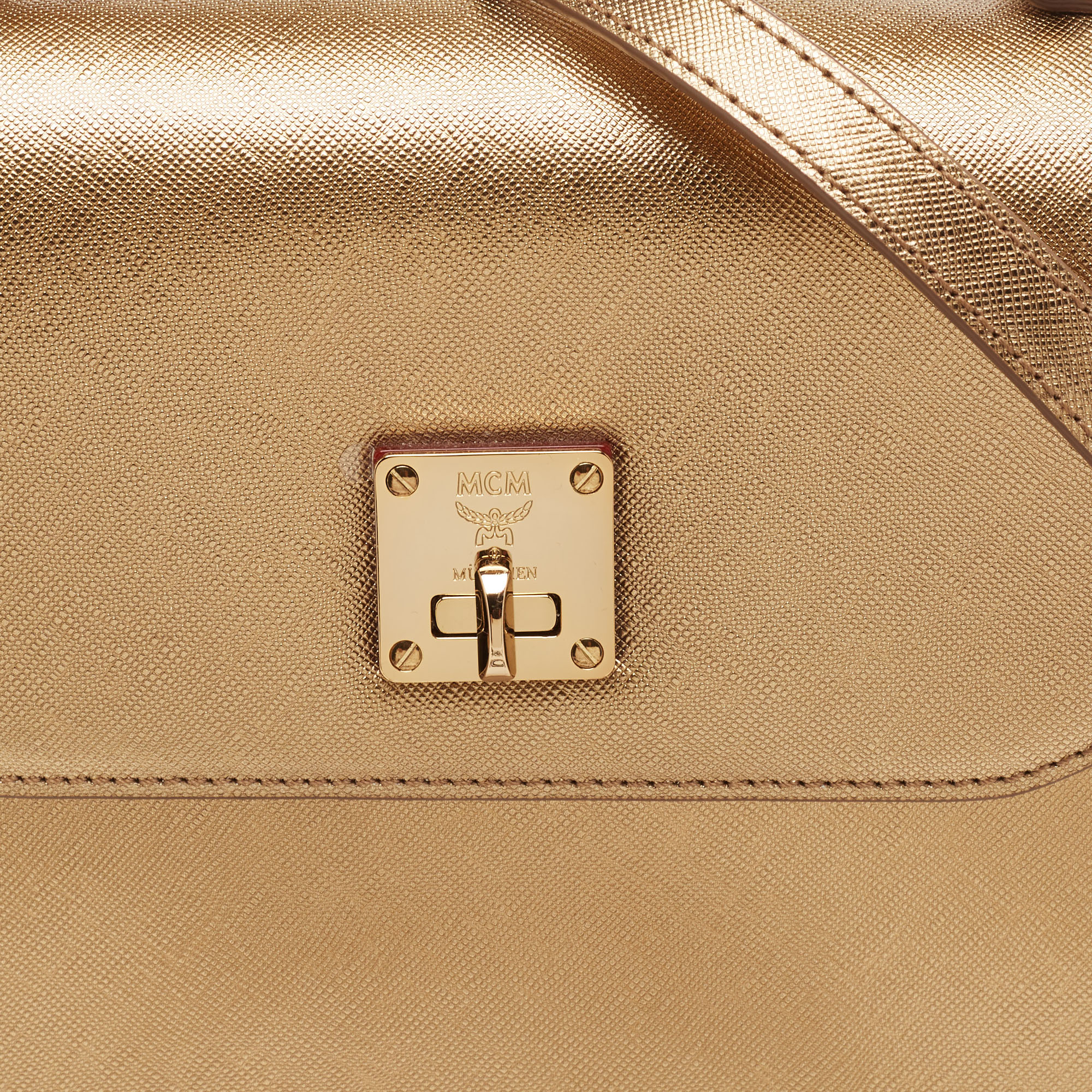 MCM Bronze Leather Turnlock Flap Top Handle Bag