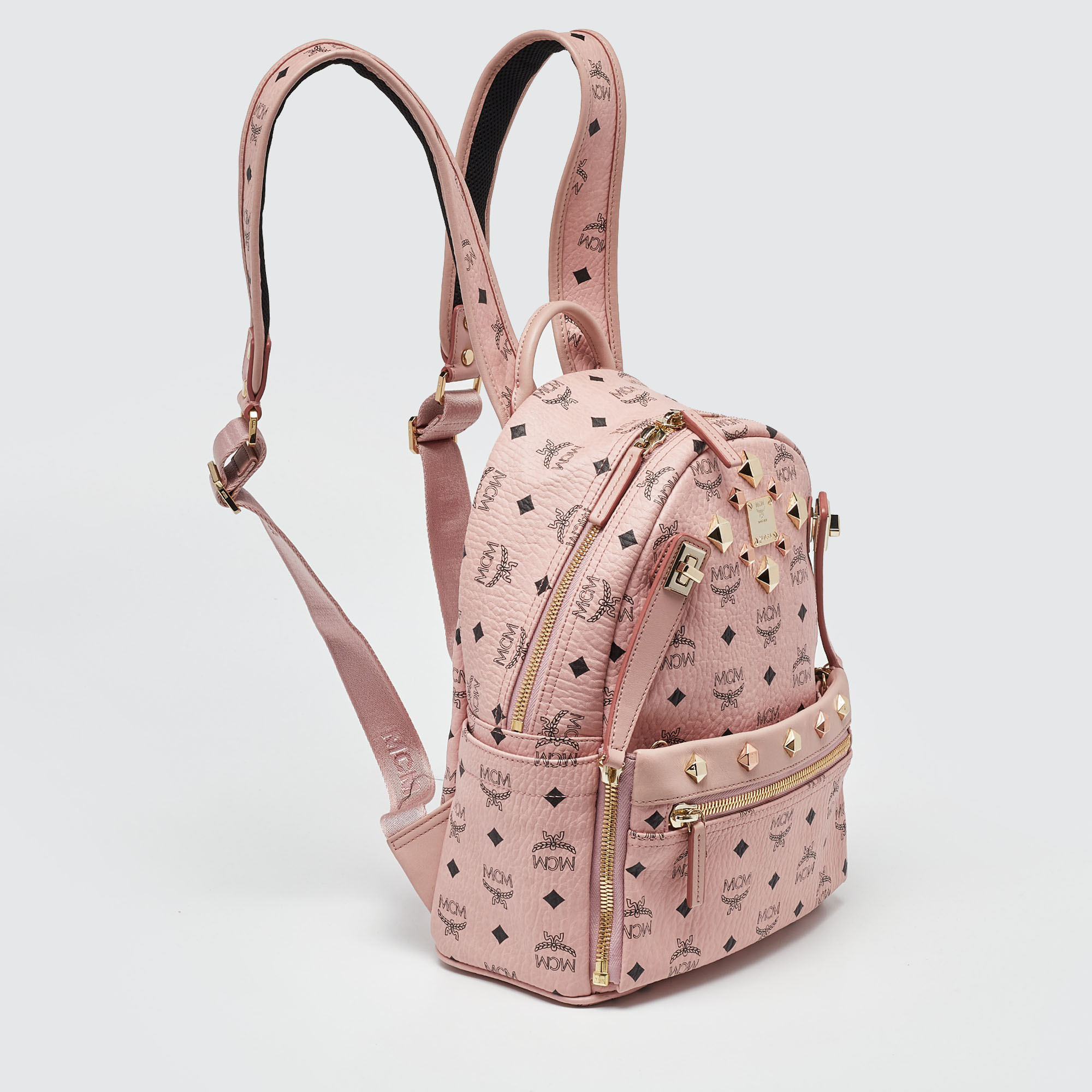 MCM Pink/Black Visetos Coated Canvas And Leather Dual Stark Backpack