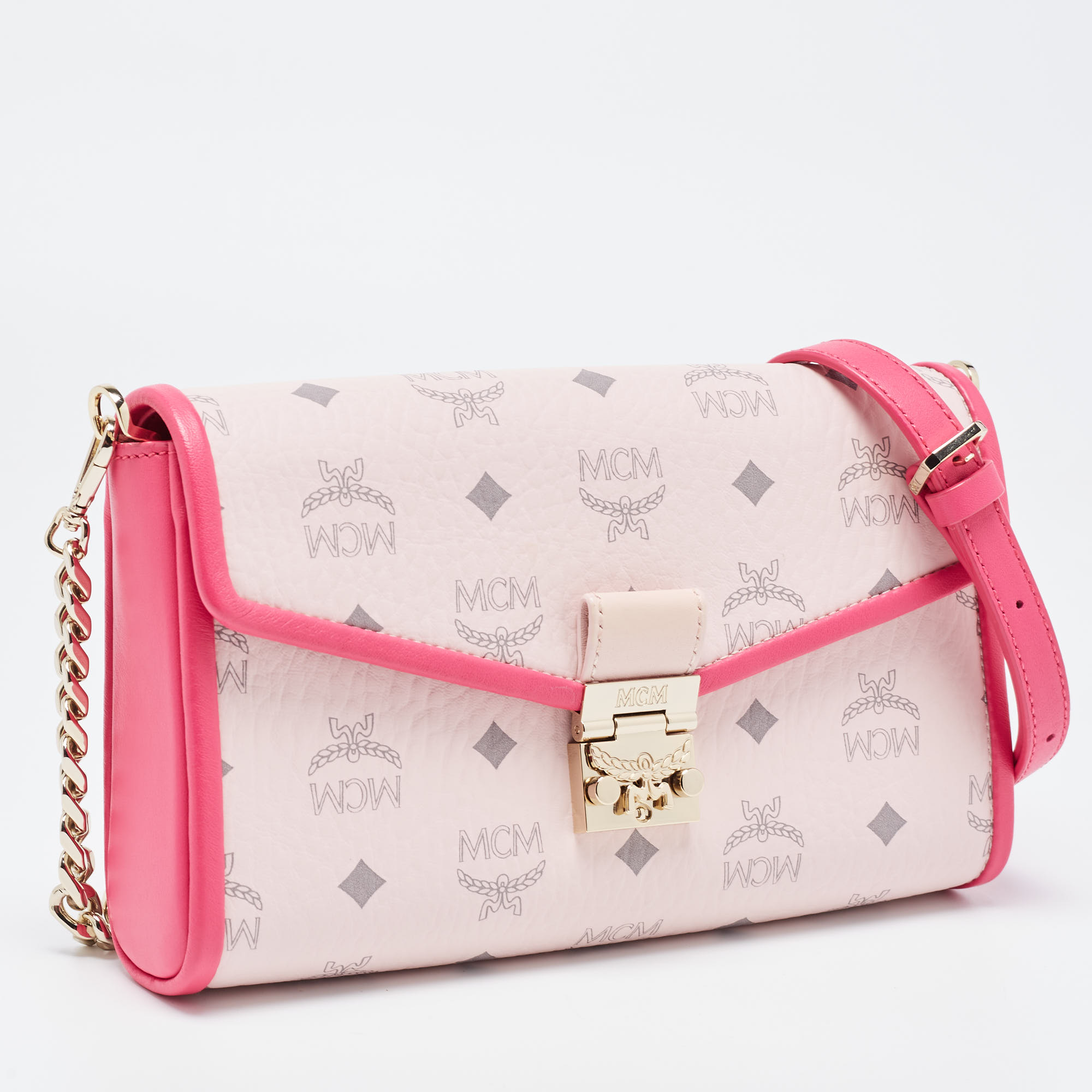 MCM Two Tone Pink Visetos Coated Canvas And Leather Millie Crossbody Bag