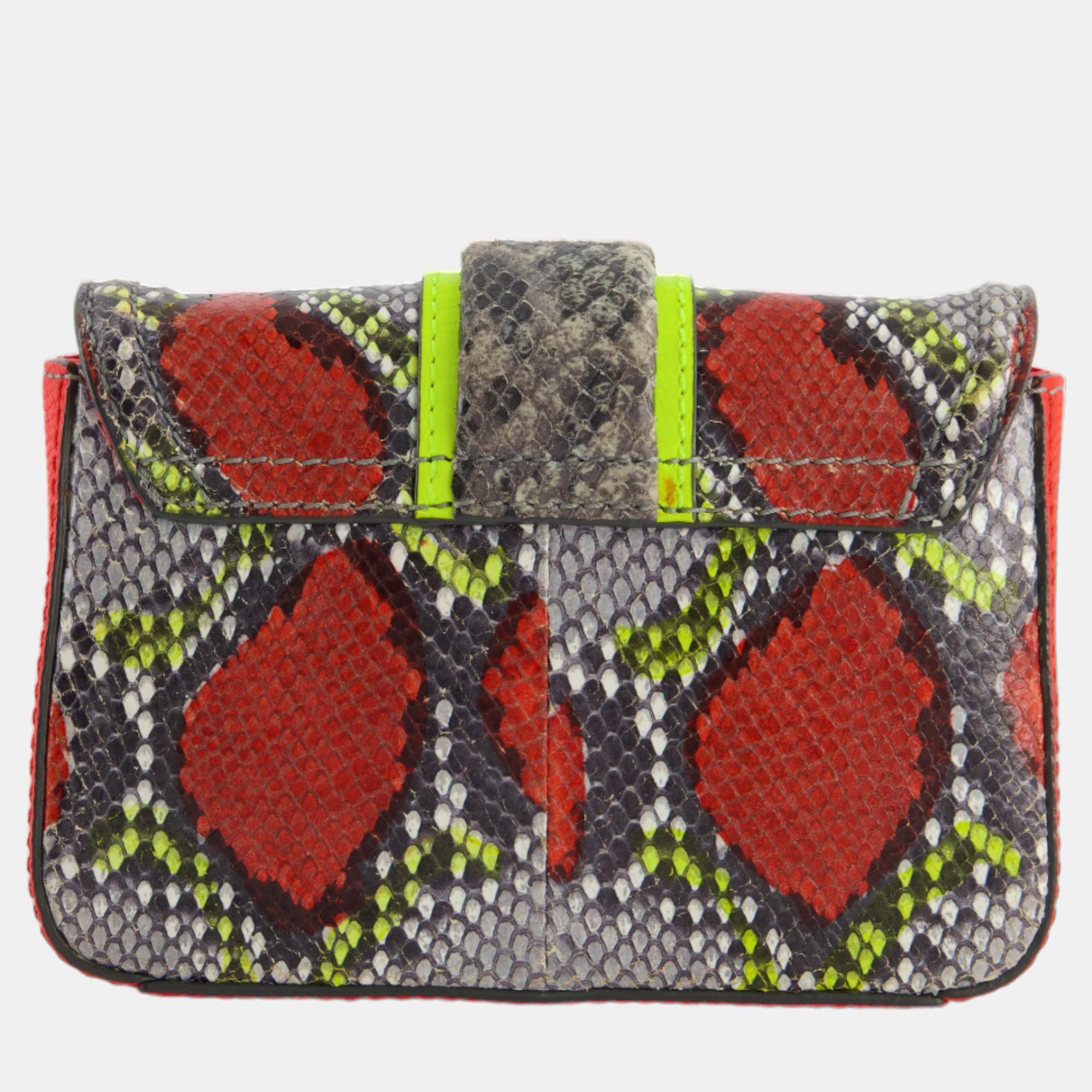 MCM Red & Multicoloured Python Crossbody Chain Bag With Gold Hardware