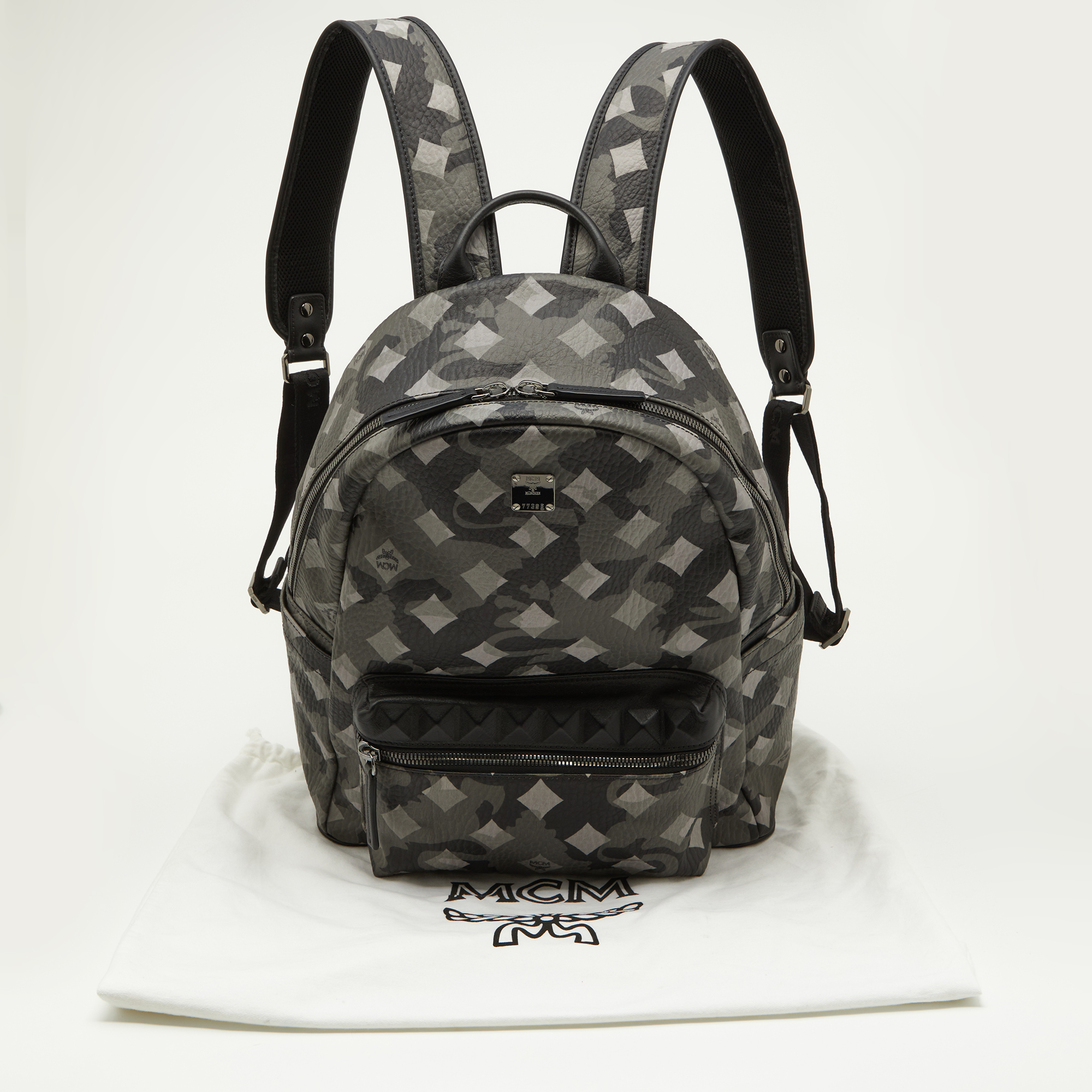 MCM Black/Grey Munich Lion Camo Print Coated Canvas And Leather Large Stark Backpack