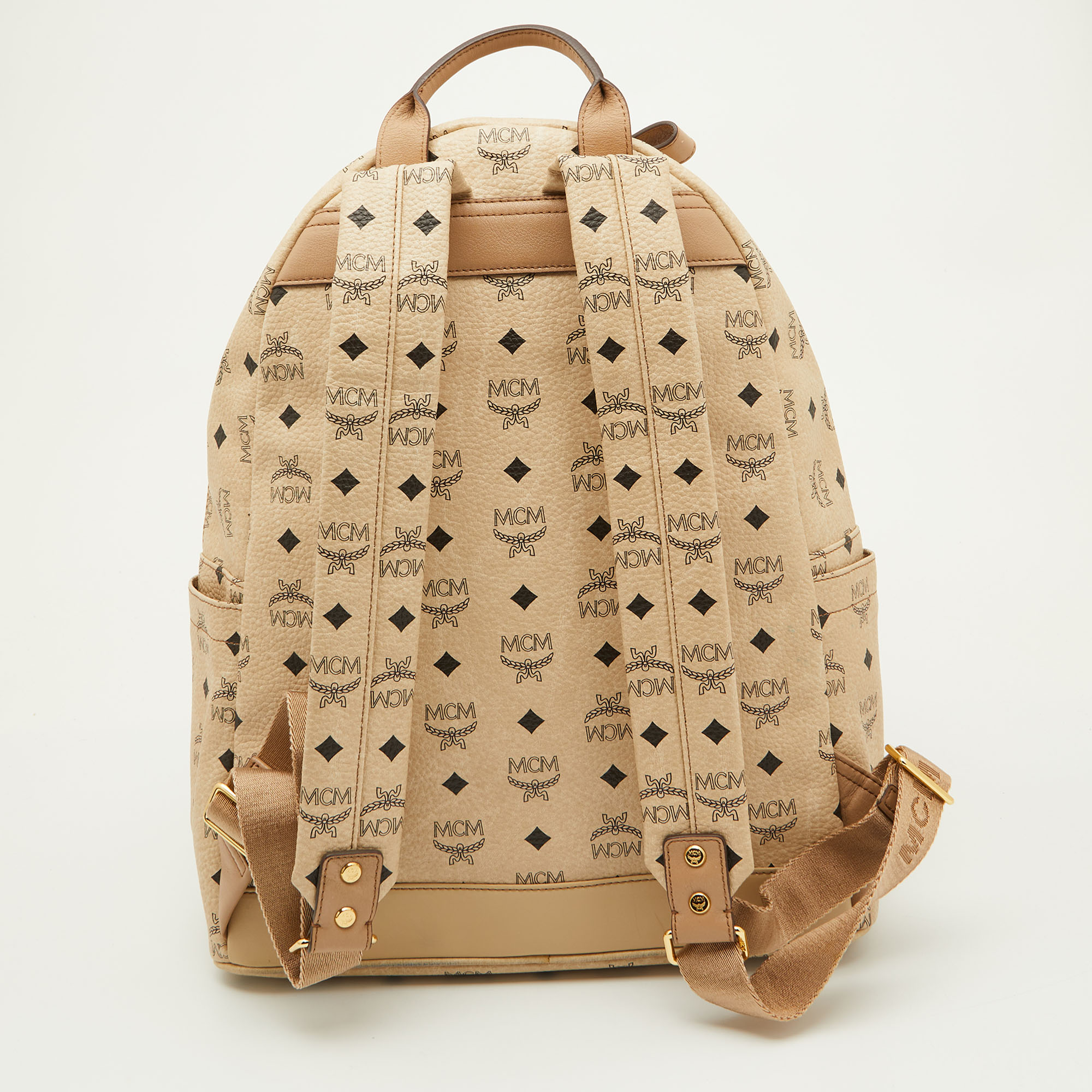 MCM Beige Visetos Coated Canvas And Leather Stark Side Studs Backpack