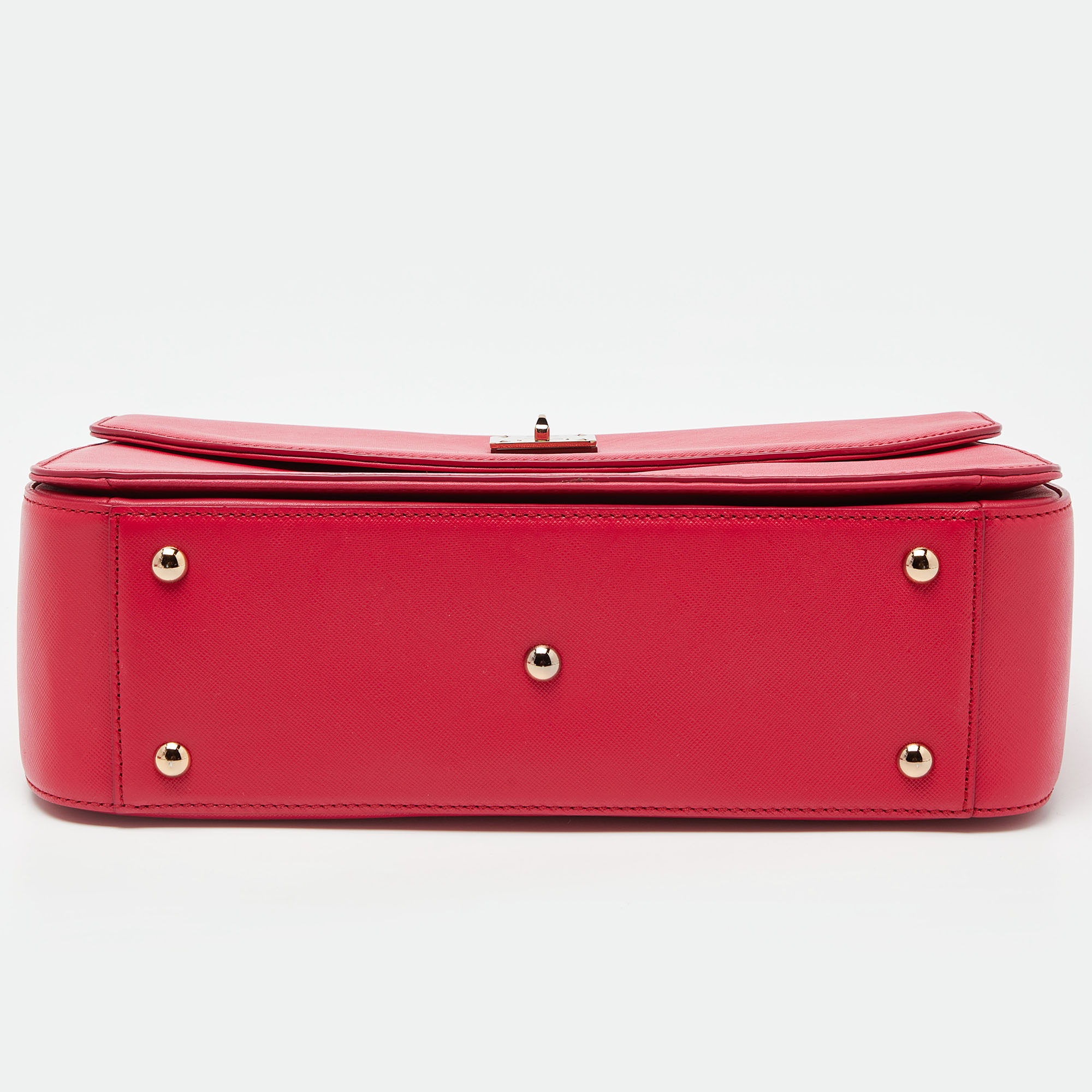 MCM Red Leather Turnlock Flap Top Handle Bag