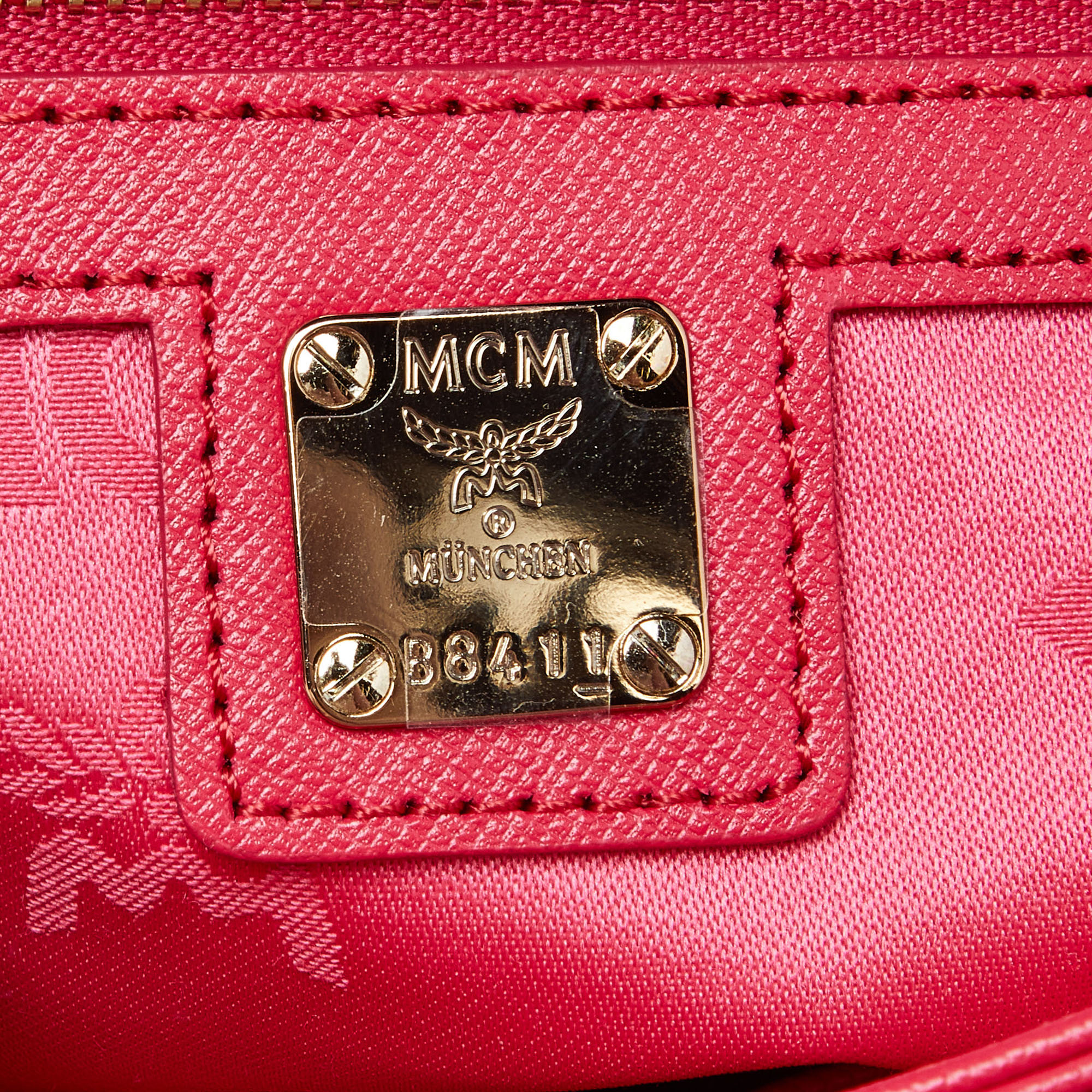 MCM Red Leather Turnlock Flap Top Handle Bag
