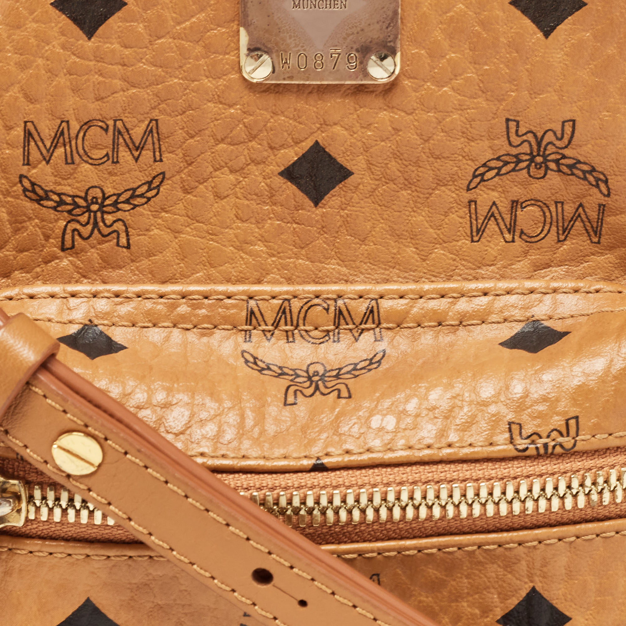MCM Cognac Visetos Coated Canvas And Leather Mini Studded Stark-Bebe Boo Backpack