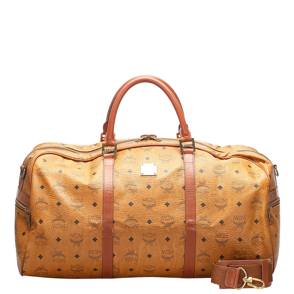 Image of MCM Brown Visetos Coated Canvas Duffle Bag