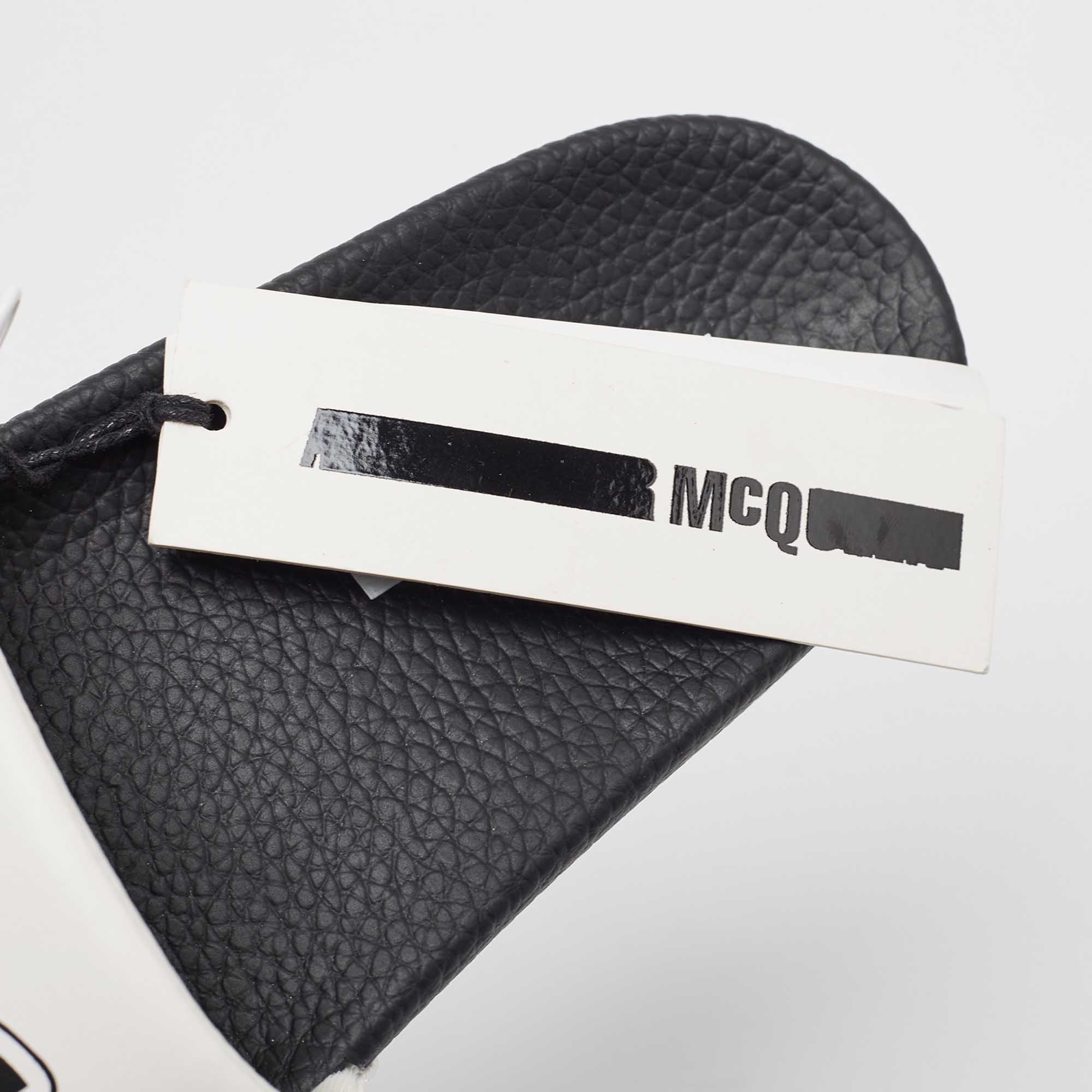 McQ By Alexander McQueen White Faux Leather Logo Pool Slides Size 40