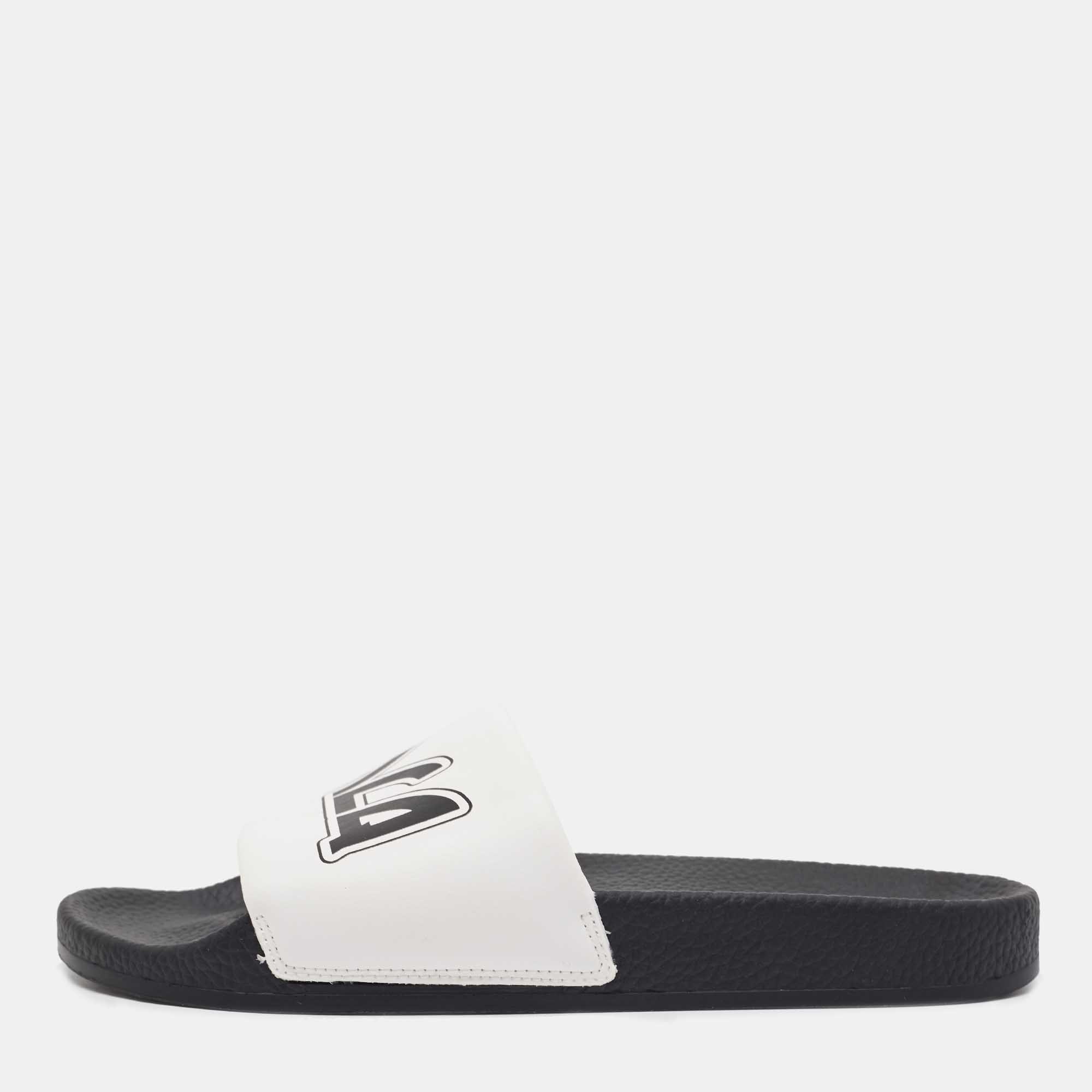 McQ By Alexander McQueen White Faux Leather Logo Pool Slides Size 40