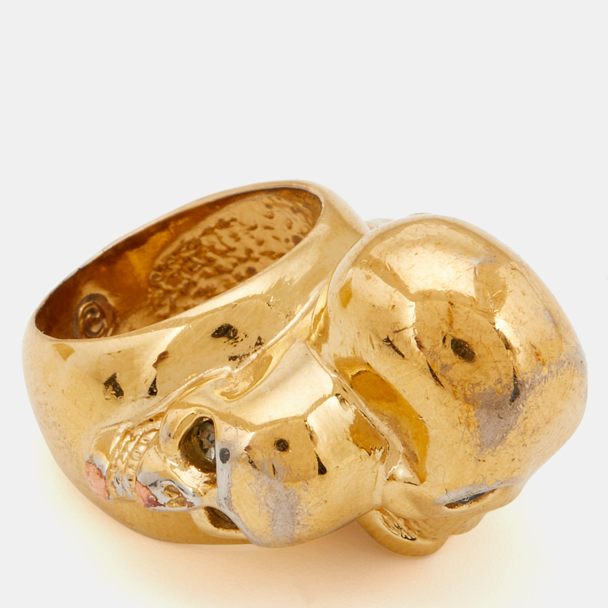 McQ By Alexander McQueen Gold Tone Multi Skull Ring Size 50