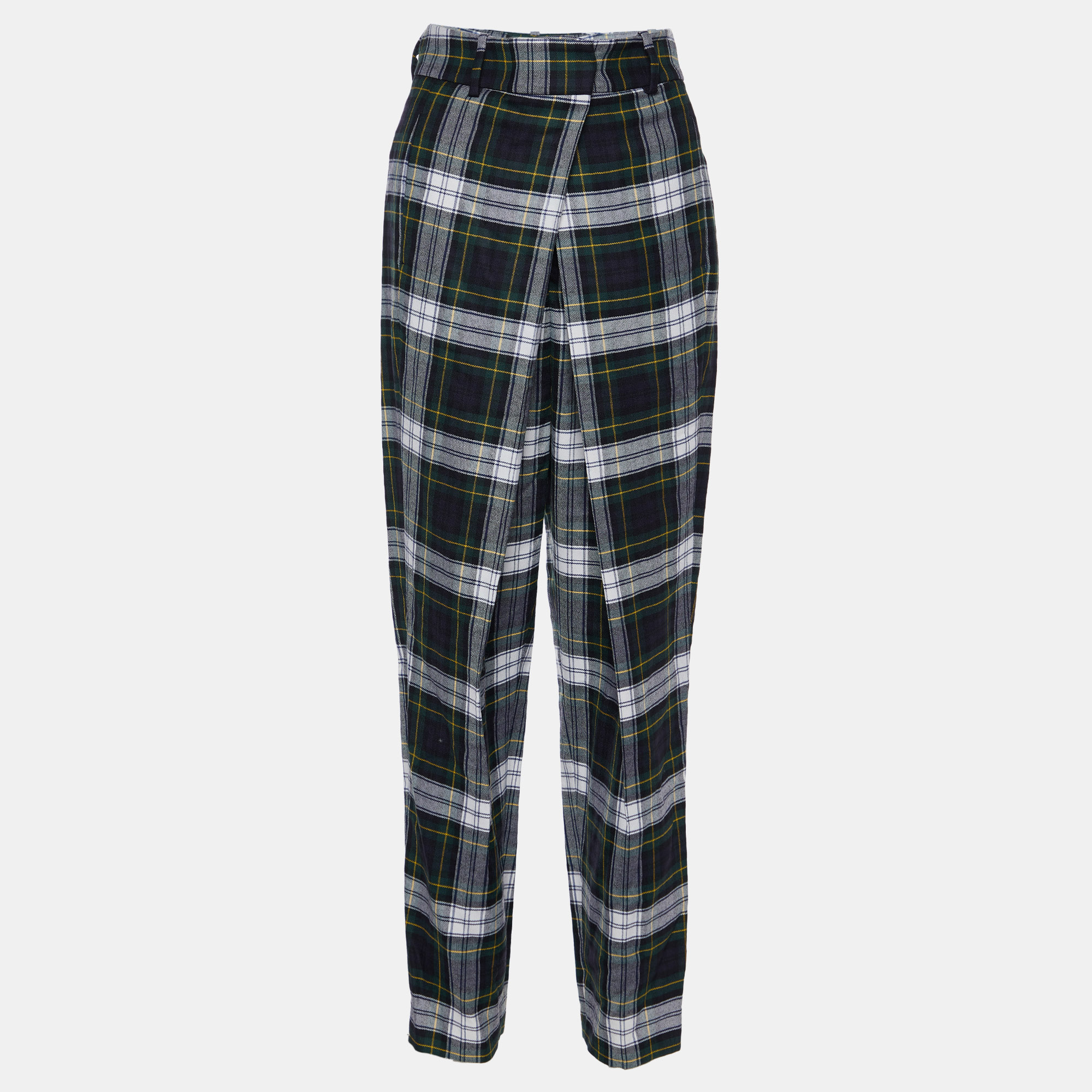 Mcq by alexander mcqueen green tartan wool pleated trousers s