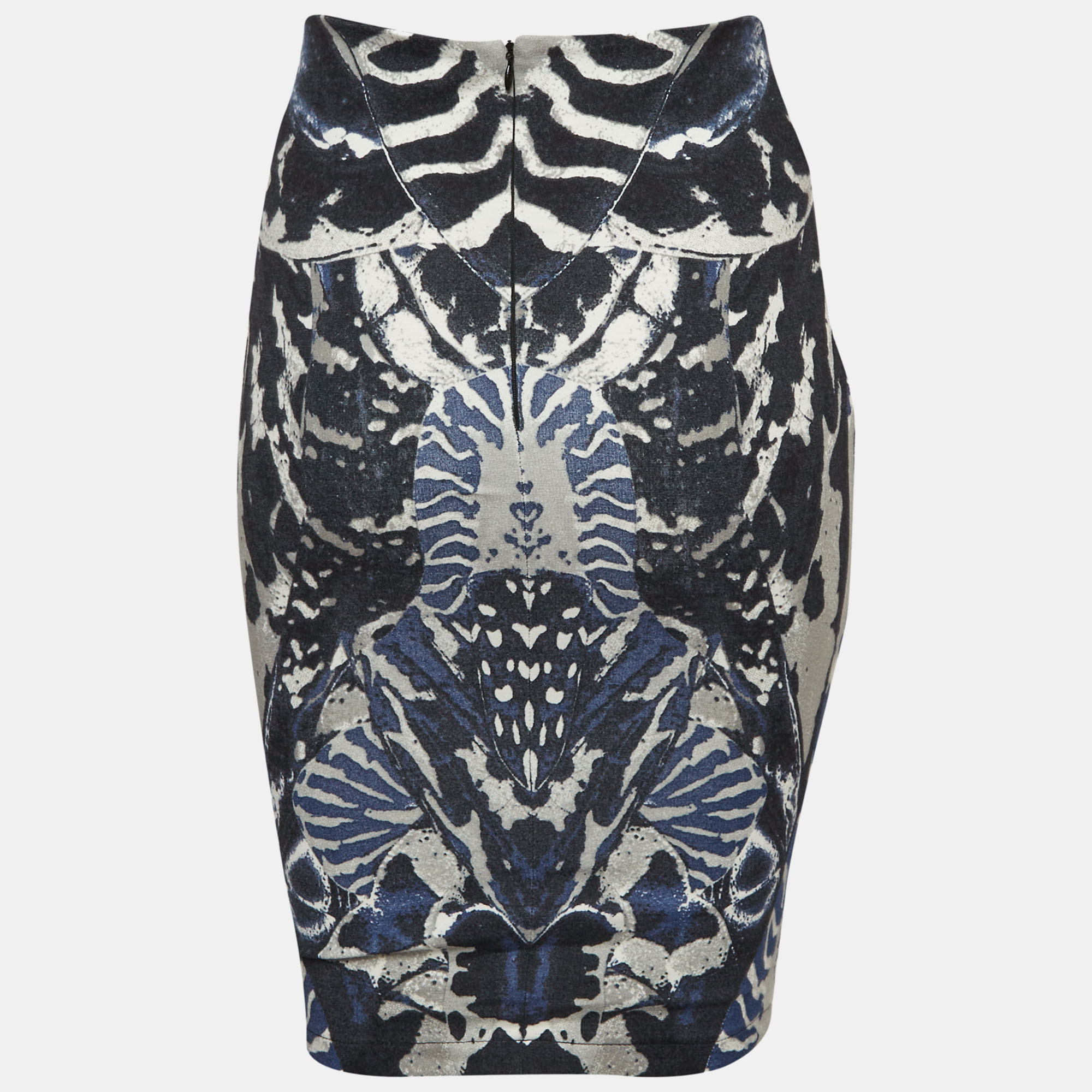 McQ By Alexander McQueen Blue Beetle Print Crepe Pencil Skirt XS