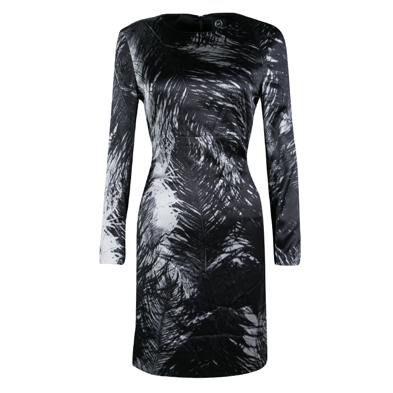 Image of McQ by Alexander McQueen Monochrome Printed Silk Satin Long Sleeve Dress M