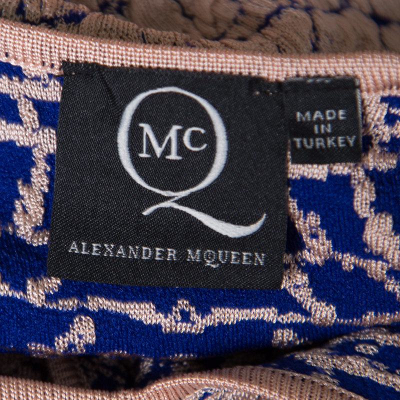 McQ By Alexander McQueen Pink And Blue Crocodile Patterned Jacquard Fit And Flare Dress XS