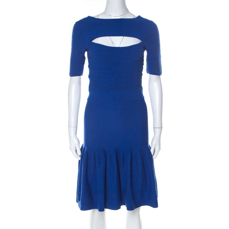 Image of McQ by Alexander McQueen Blue Jersey Cut Out Neck Detail Fitted Fishtail Midi Dress S