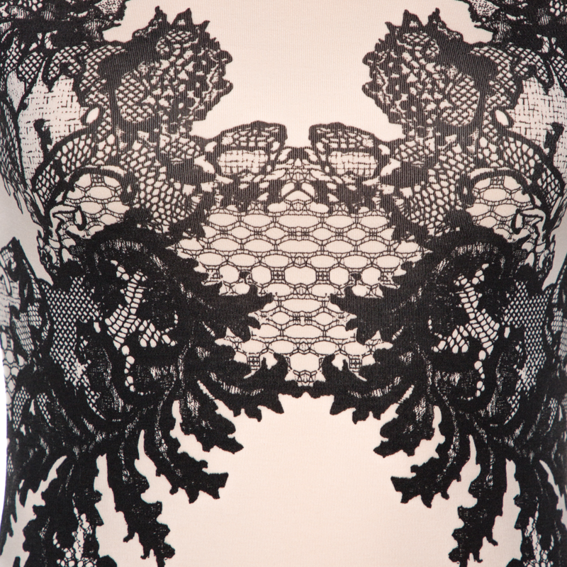 McQ By Alexander McQueen Bicolor Lace Printed Jersey Fitted Dress XS