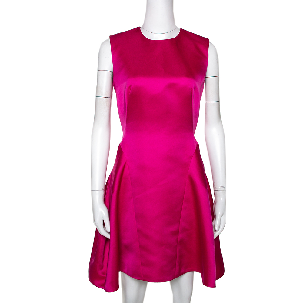 Image of McQ by Alexander McQueen Pink Satin Gather Back Detail Cocktail Dress S